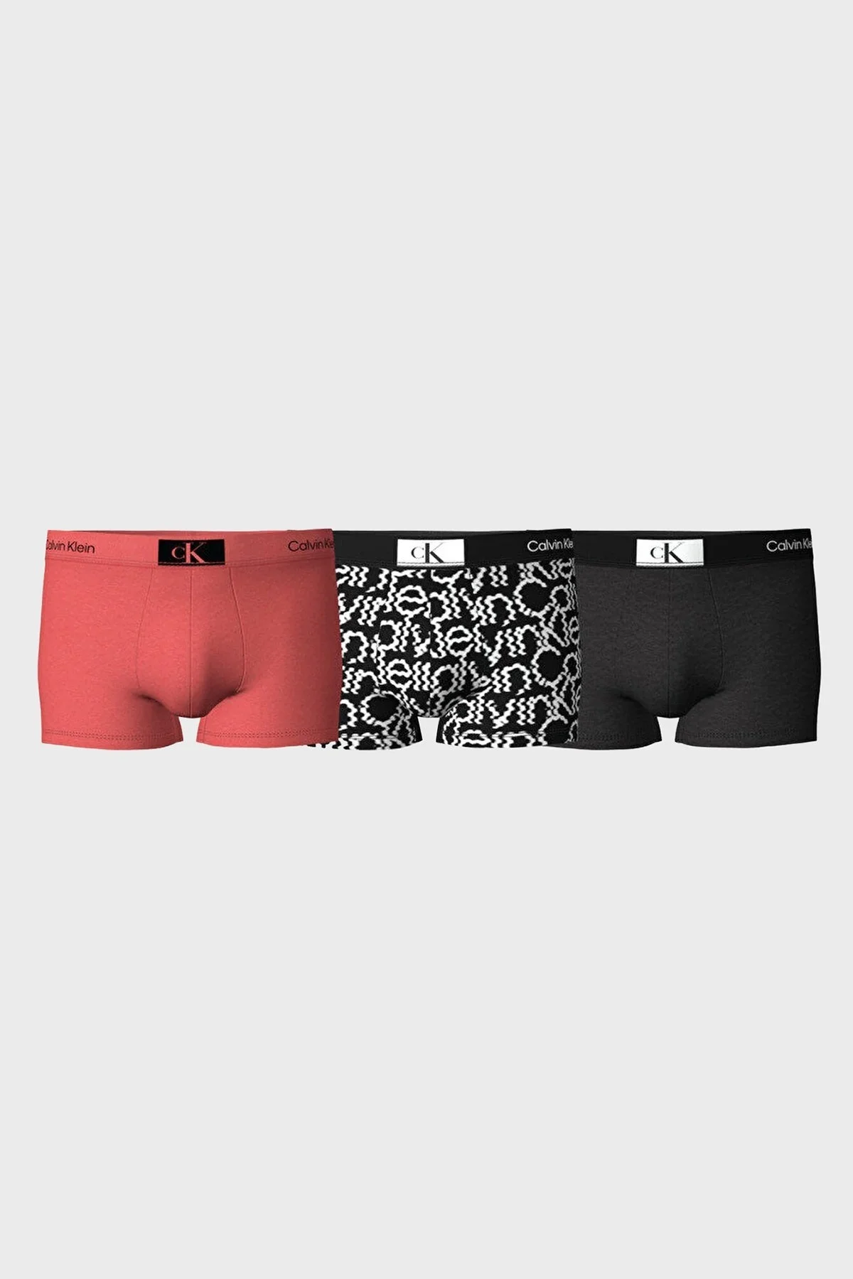 Calvin Klein Logolu Pamuklu 3 Pack 000NB3528ADY6 Erkek Boxer 000NB3528A DY6 SİYAH-KIRMIZI - 1