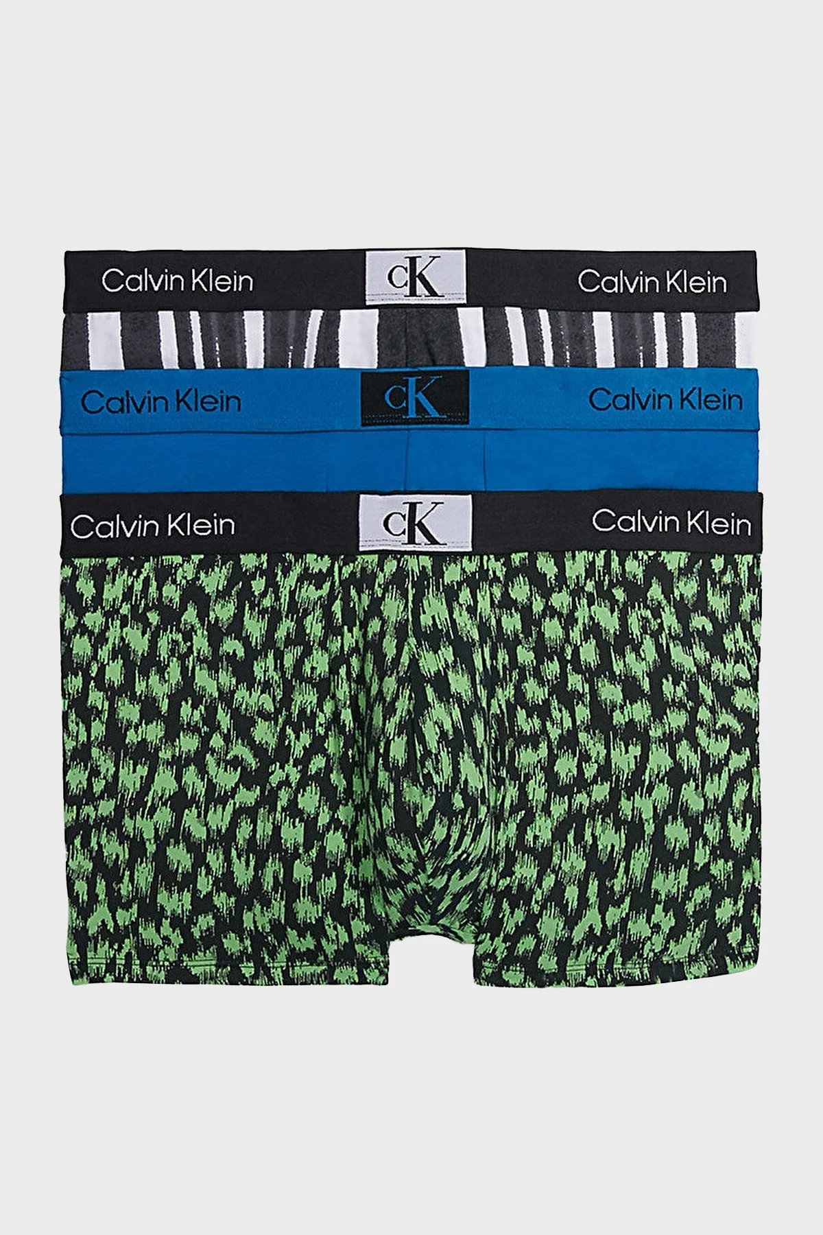 Calvin Klein Logolu Pamuklu 3 Pack 000NB3528ADYD Erkek Boxer 000NB3528A DYD Yeşil-Siyah-Saks - 1
