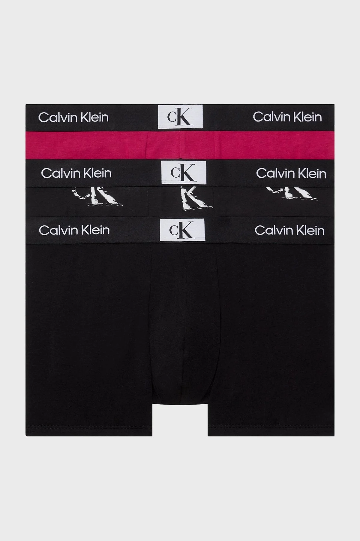 Calvin Klein Logolu Pamuklu 3 Pack 000NB3528EMRS Erkek Boxer 000NB3528E MRS Siyah-Fuşya - 1