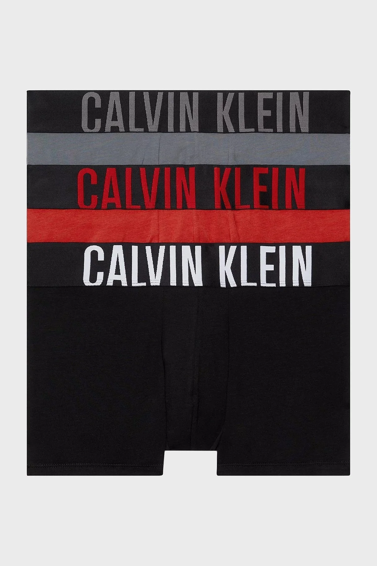 Calvin Klein Logolu Pamuklu 3 Pack 000NB3608ALXO Erkek Boxer 000NB3608A LXO Siyah-Kırmızı-Gri - 1