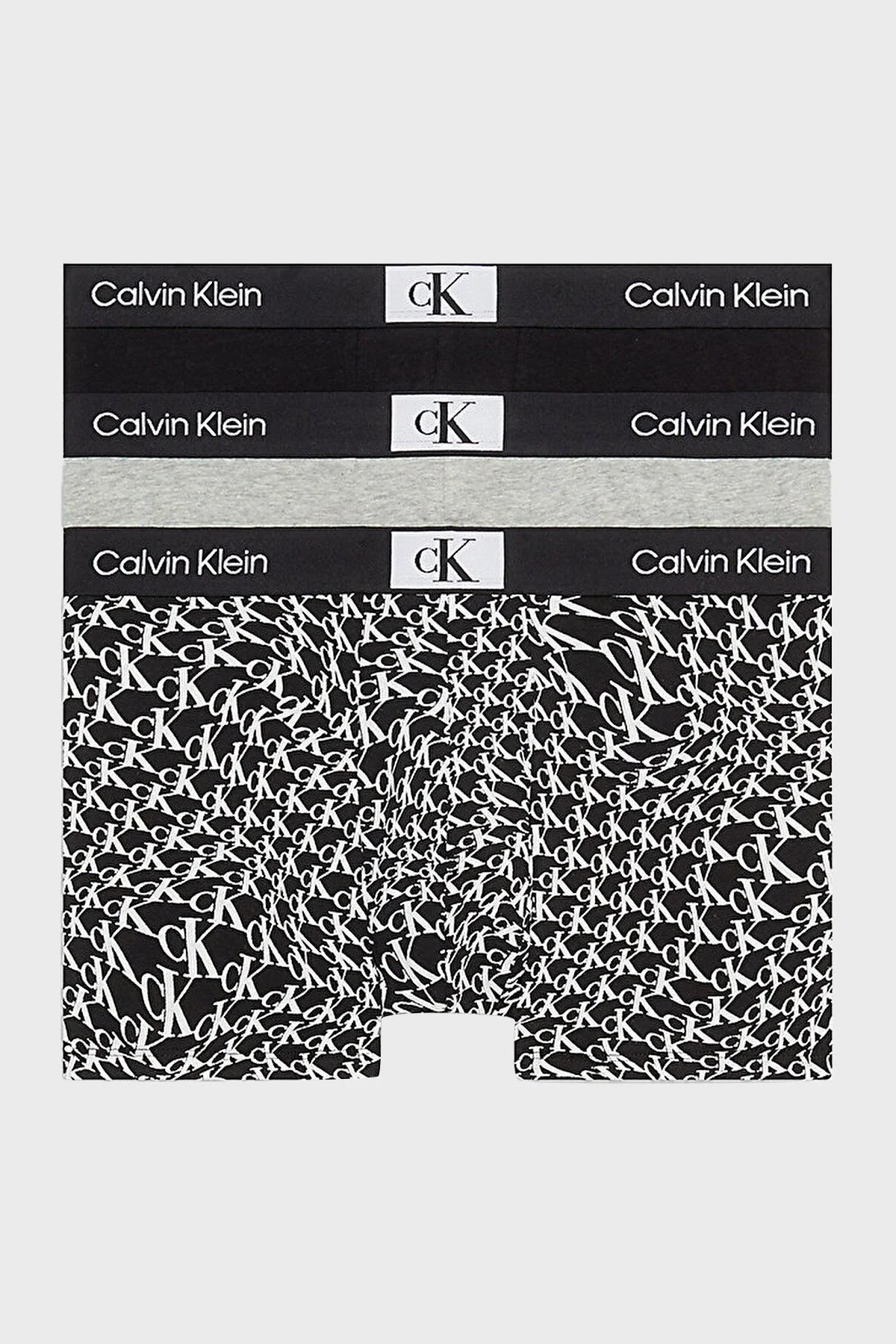 Calvin Klein Logolu Pamuklu 3 Pack Erkek Boxer 000NB3528E JGN Siyah-Gri-Siyah - 1
