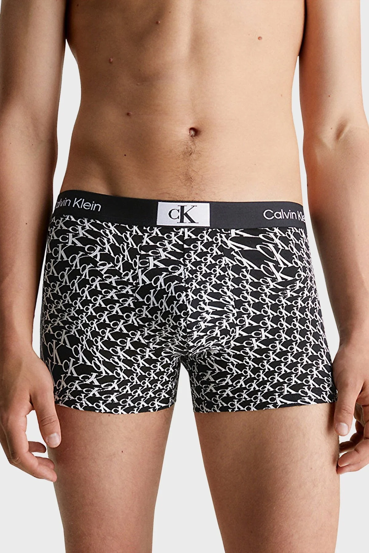 Calvin Klein Logolu Pamuklu 3 Pack Erkek Boxer 000NB3528E JGN Siyah-Gri-Siyah - 2