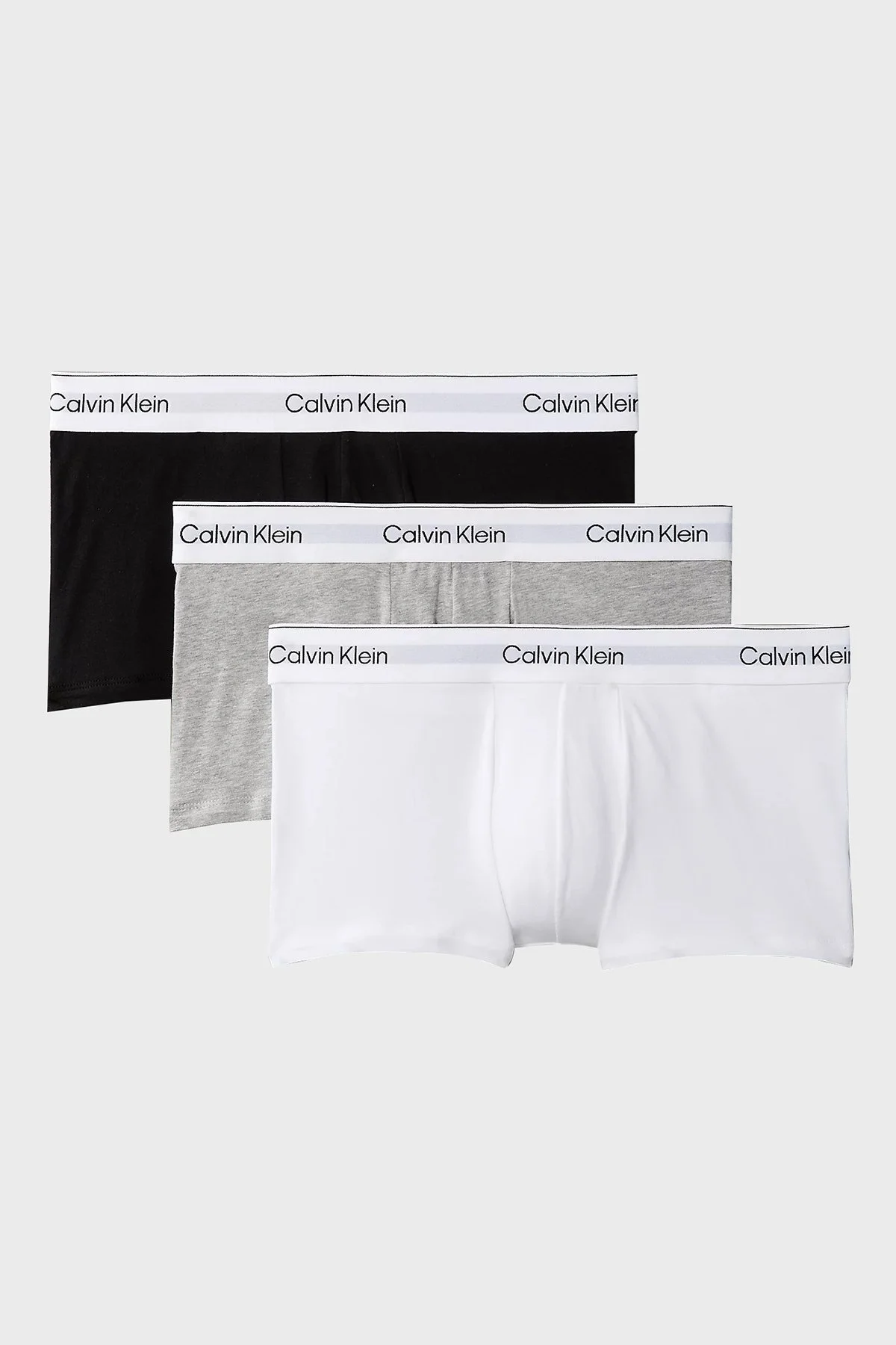 US Calvin Klein Logolu Pamuklu 3 Pack LV00NB4389MP1 Erkek Boxer LV00NB4389 MP1 SİYAH-BEYAZ-GRİ - 5