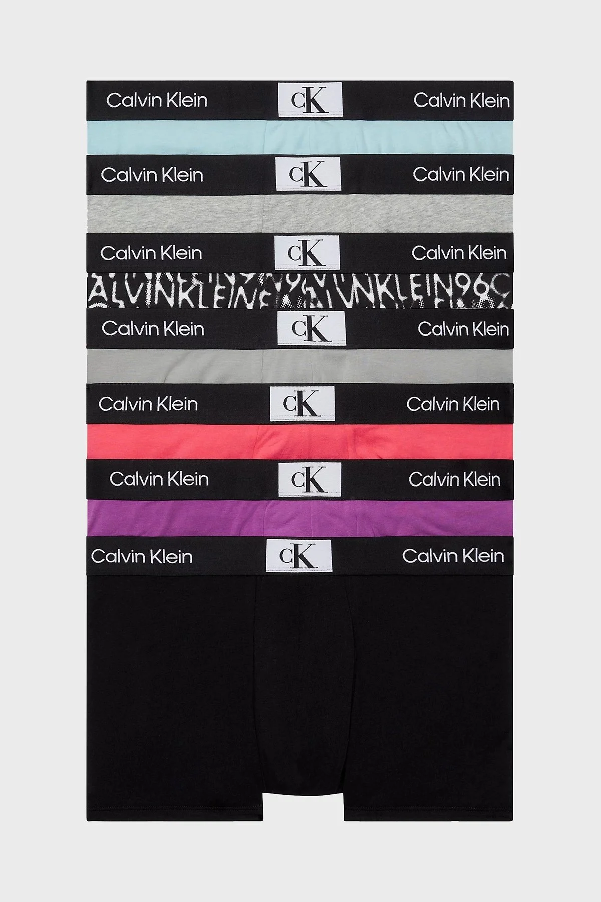Calvin Klein Logolu Pamuklu 7 Pack 000NB3582AMRG Erkek Boxer 000NB3582A MRG Turkuaz-Gri-Siyah - 1