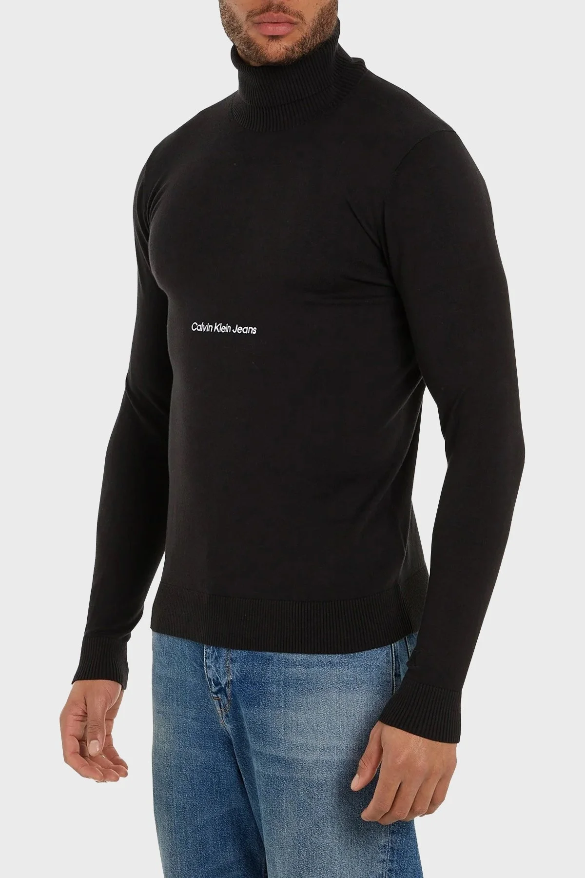 Calvin Klein Logolu Pamuklu Balıkçı Yaka Regular Fit J30J324325BEH Erkek Kazak J30J324325 BEH SİYAH - 1