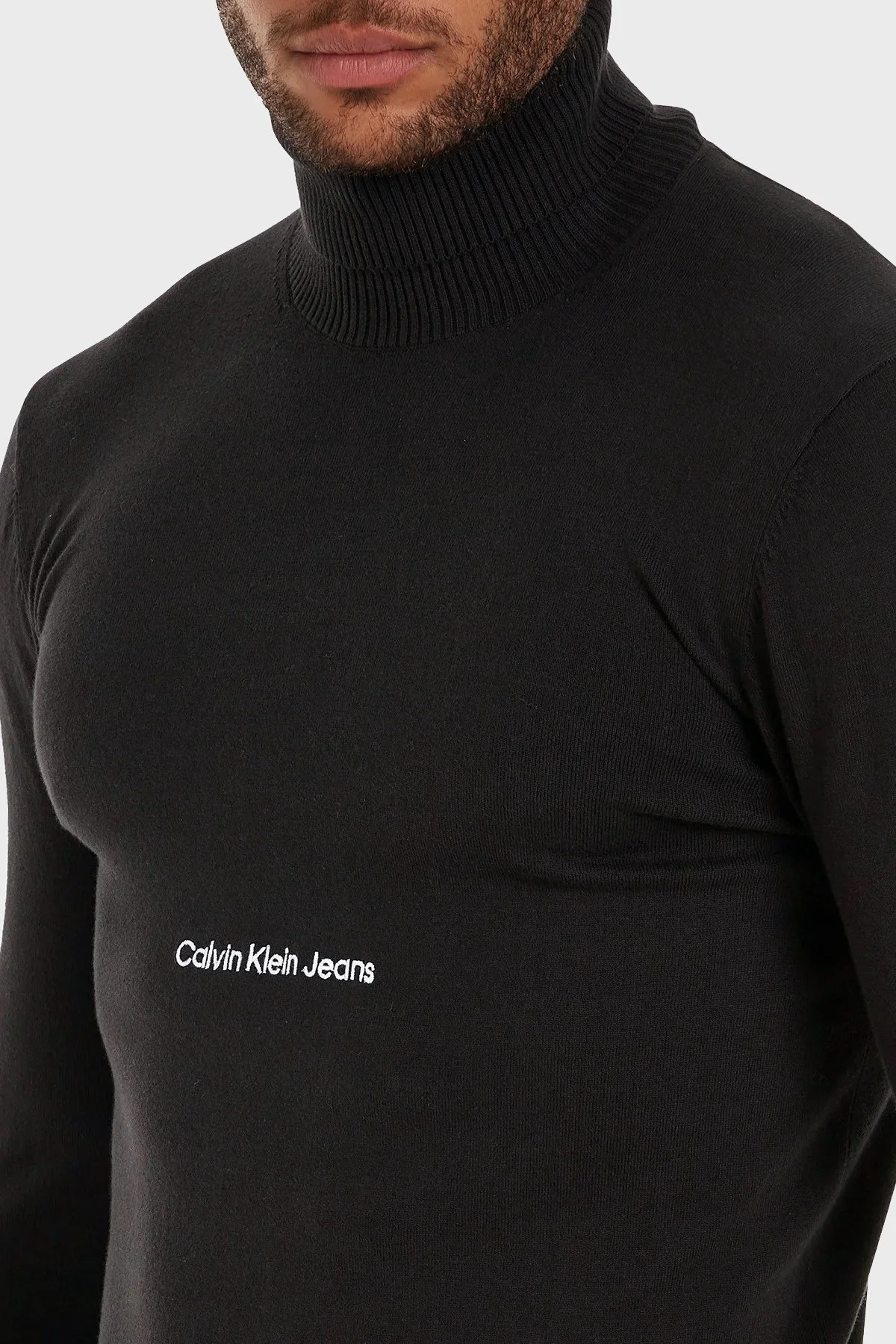 Calvin Klein Logolu Pamuklu Balıkçı Yaka Regular Fit J30J324325BEH Erkek Kazak J30J324325 BEH SİYAH - 3