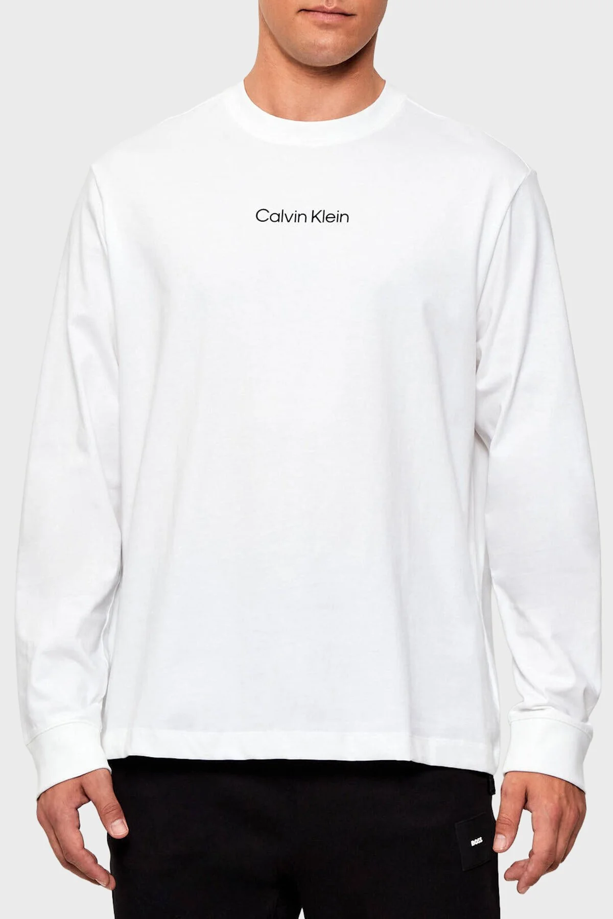 Calvin Klein Logolu Pamuklu Bisiklet Yaka LV04LD232GYAF Erkek T Shirt LV04LD232G YAF Beyaz - 1