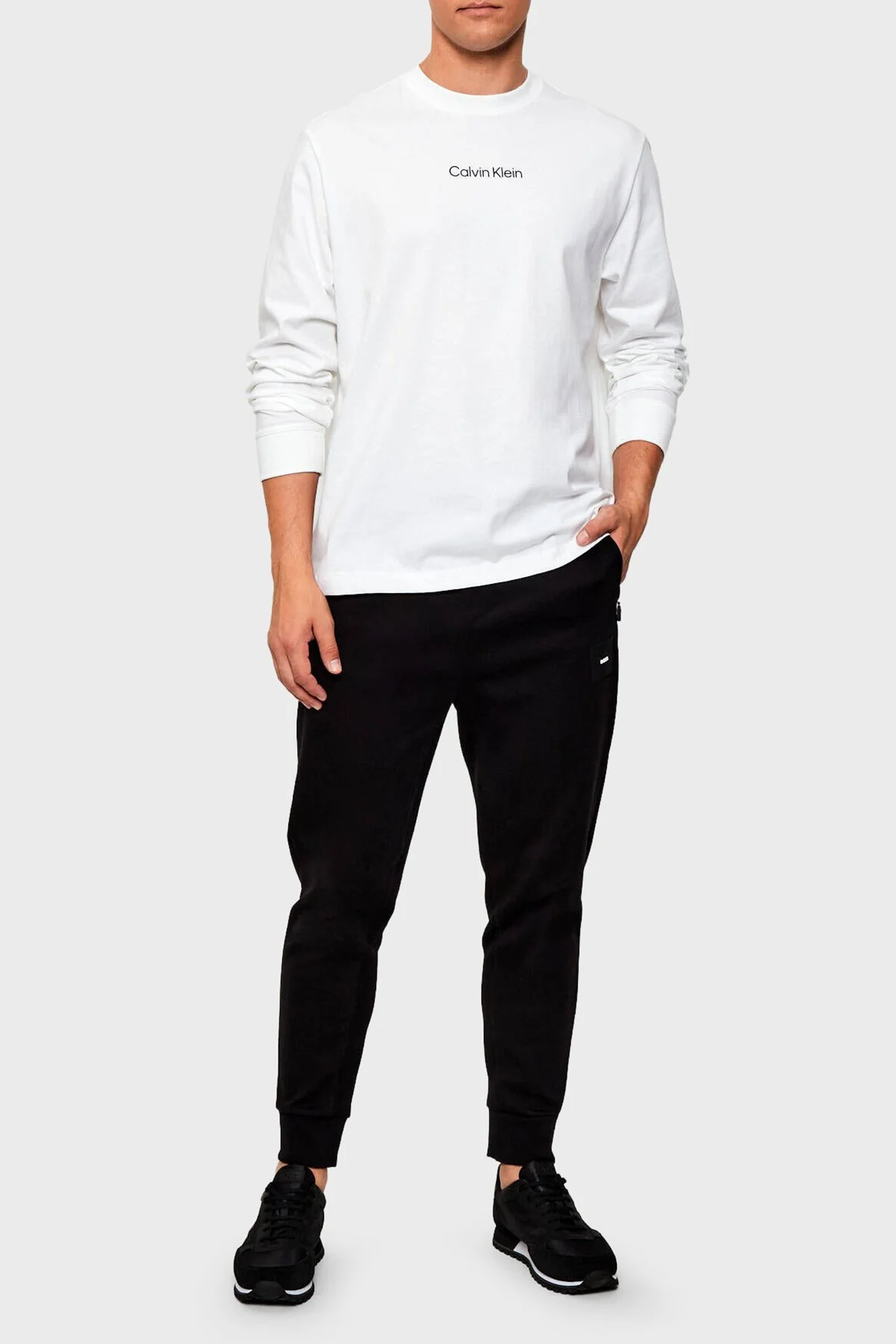 Calvin Klein Logolu Pamuklu Bisiklet Yaka LV04LD232GYAF Erkek T Shirt LV04LD232G YAF Beyaz - 2