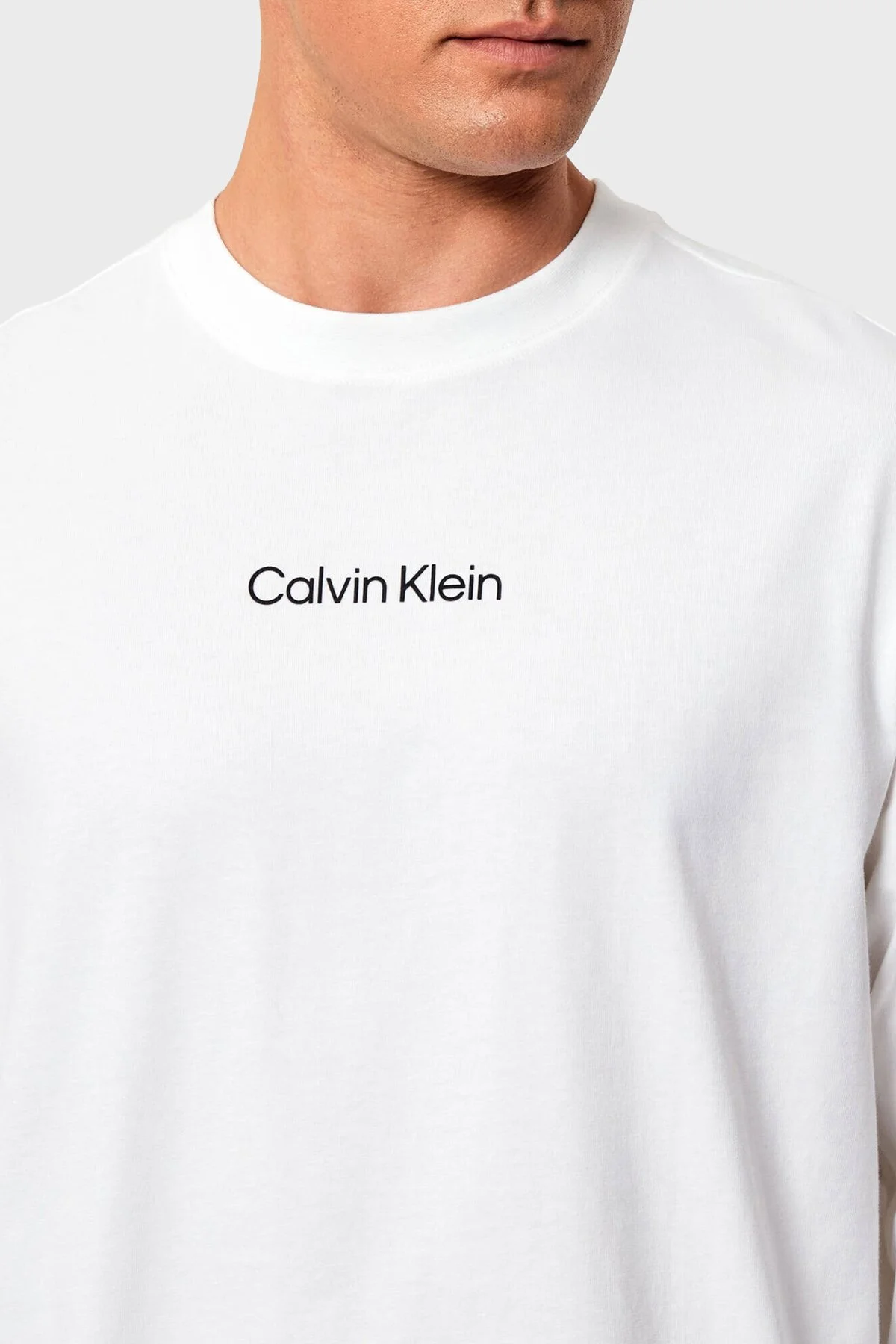 Calvin Klein Logolu Pamuklu Bisiklet Yaka LV04LD232GYAF Erkek T Shirt LV04LD232G YAF Beyaz - 4