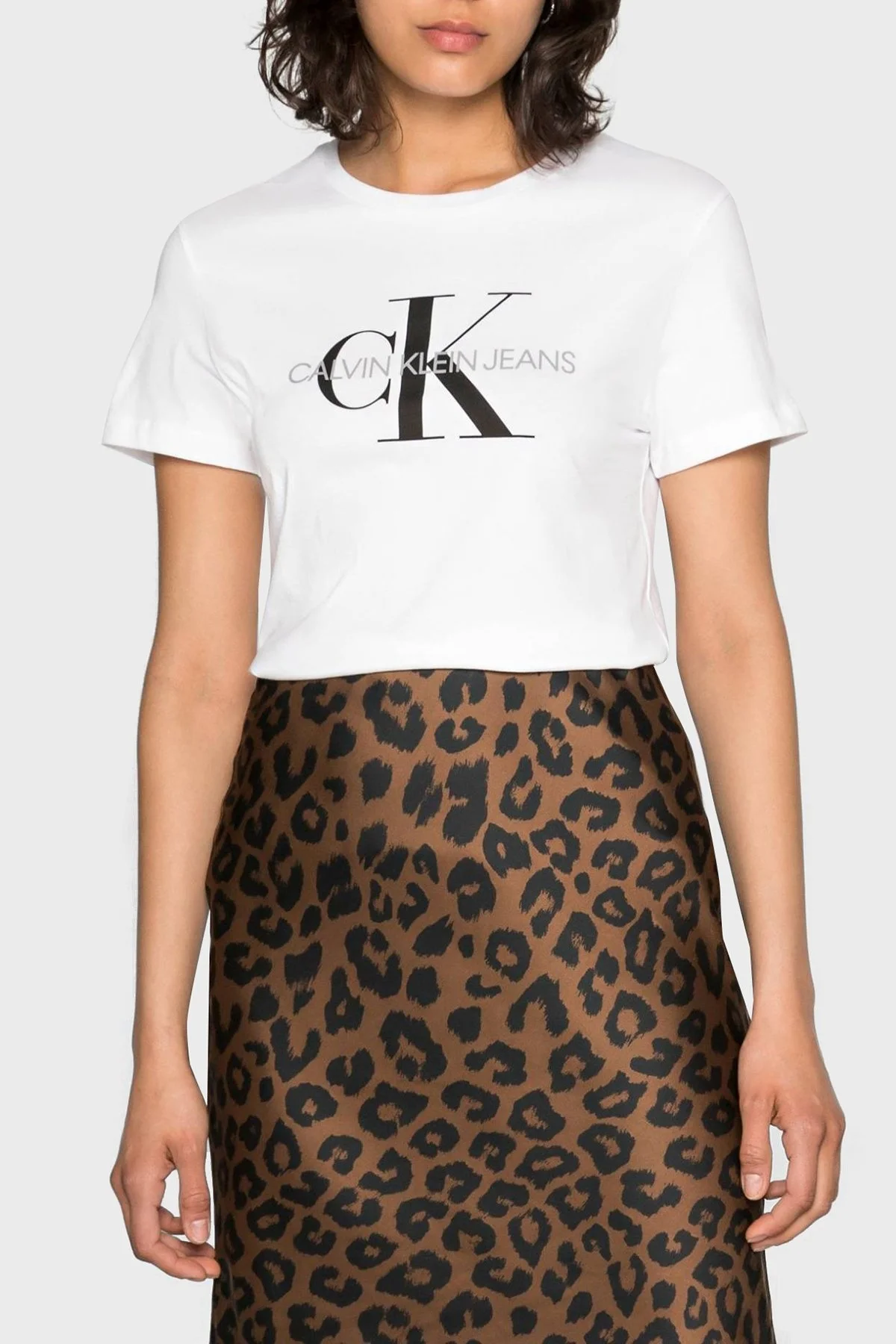 Calvin Klein Logolu Pamuklu Bisiklet Yaka Regular Fit Bayan T Shirt J20J219142 YAF BEYAZ - 1