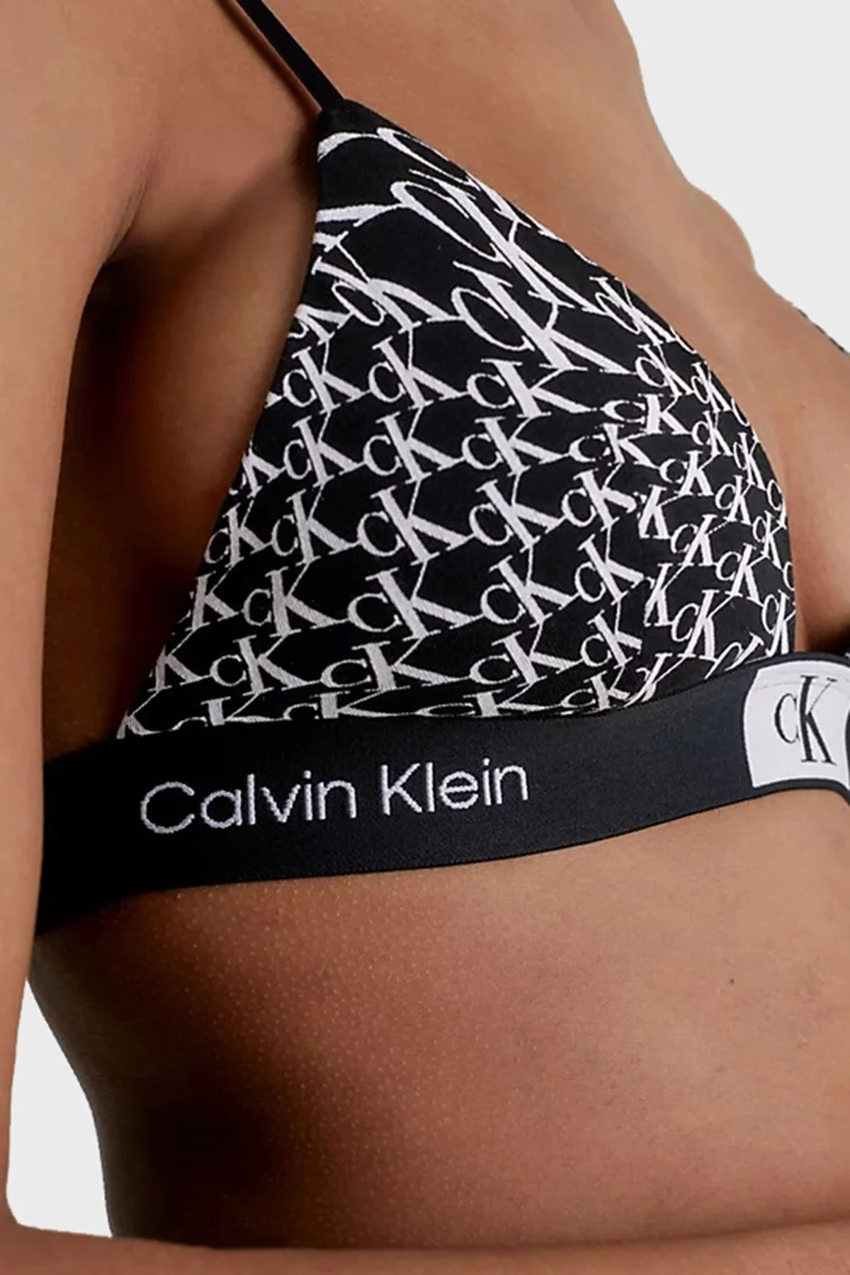 Calvin Klein Logolu Pamuklu Bralet 000QF7217EACR Bayan Sütyen 000QF7217E ACR SİYAH-BEYAZ - 3