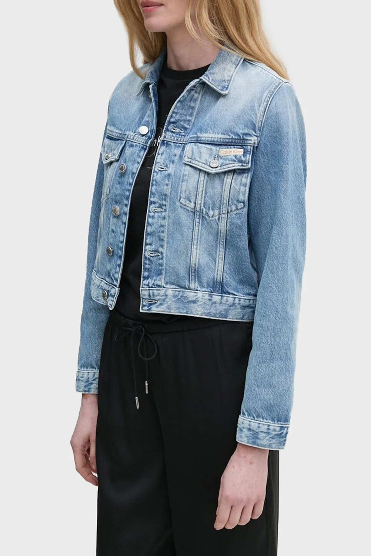 Calvin Klein Logolu Pamuklu Cepli J20J2249041AA Bayan Kot Ceket J20J224904 1AA MAVİ - 1