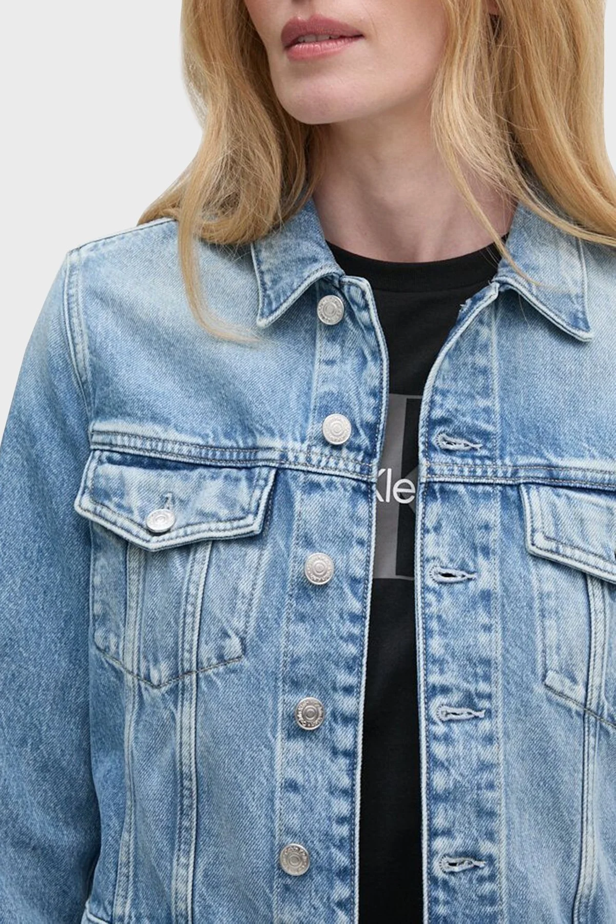 Calvin Klein Logolu Pamuklu Cepli J20J2249041AA Bayan Kot Ceket J20J224904 1AA MAVİ - 4