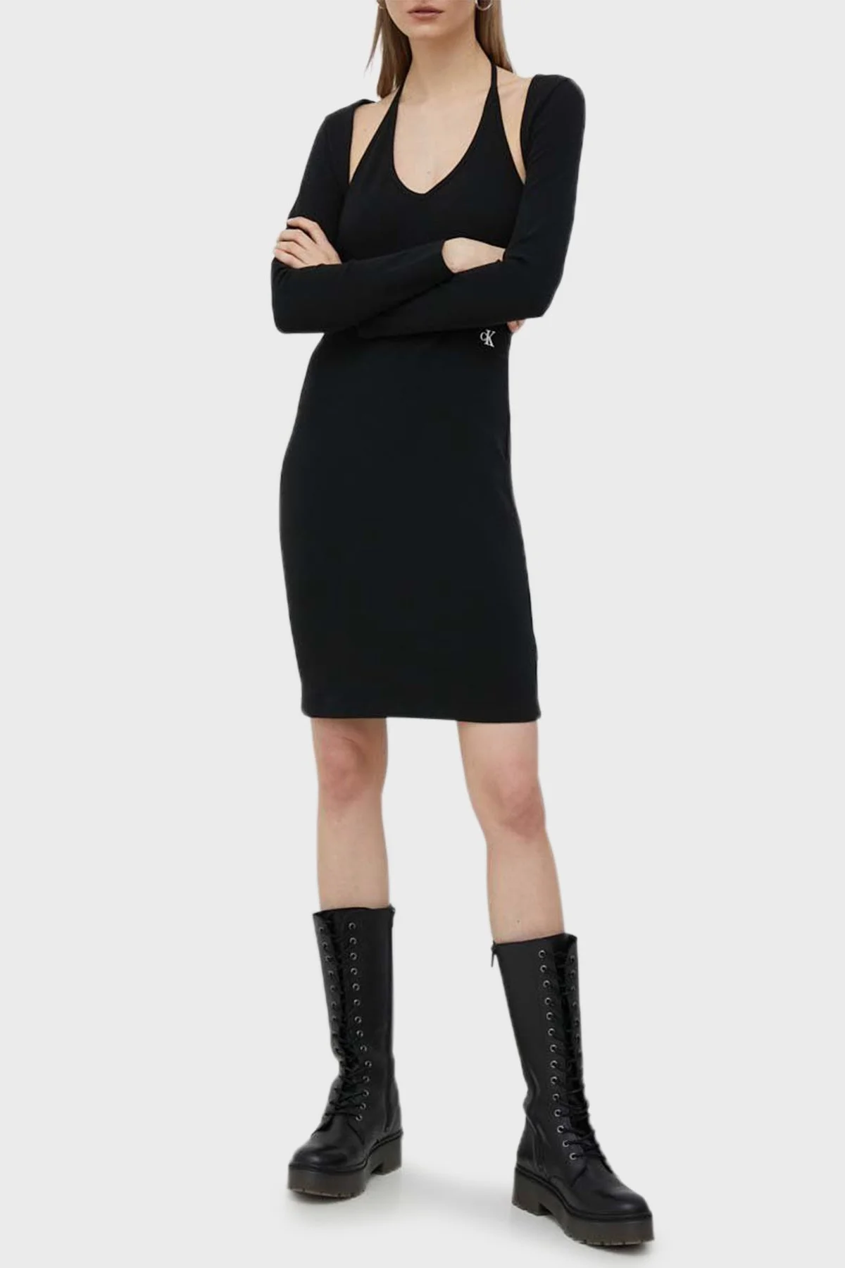 Calvin Klein Pamuklu Çıkarılabilir Bolerolu Dar Kesim Jarse J20J220545BEH Bayan Elbise J20J220545 BEH SİYAH - 1