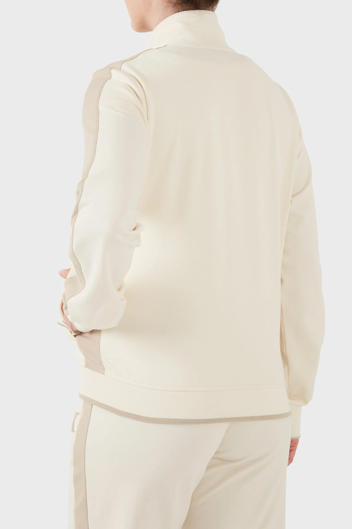 Calvin Klein Logolu Pamuklu Dik Yaka Fermuarlı Kadın Ceket LV047E226G YAC BEJ - 3