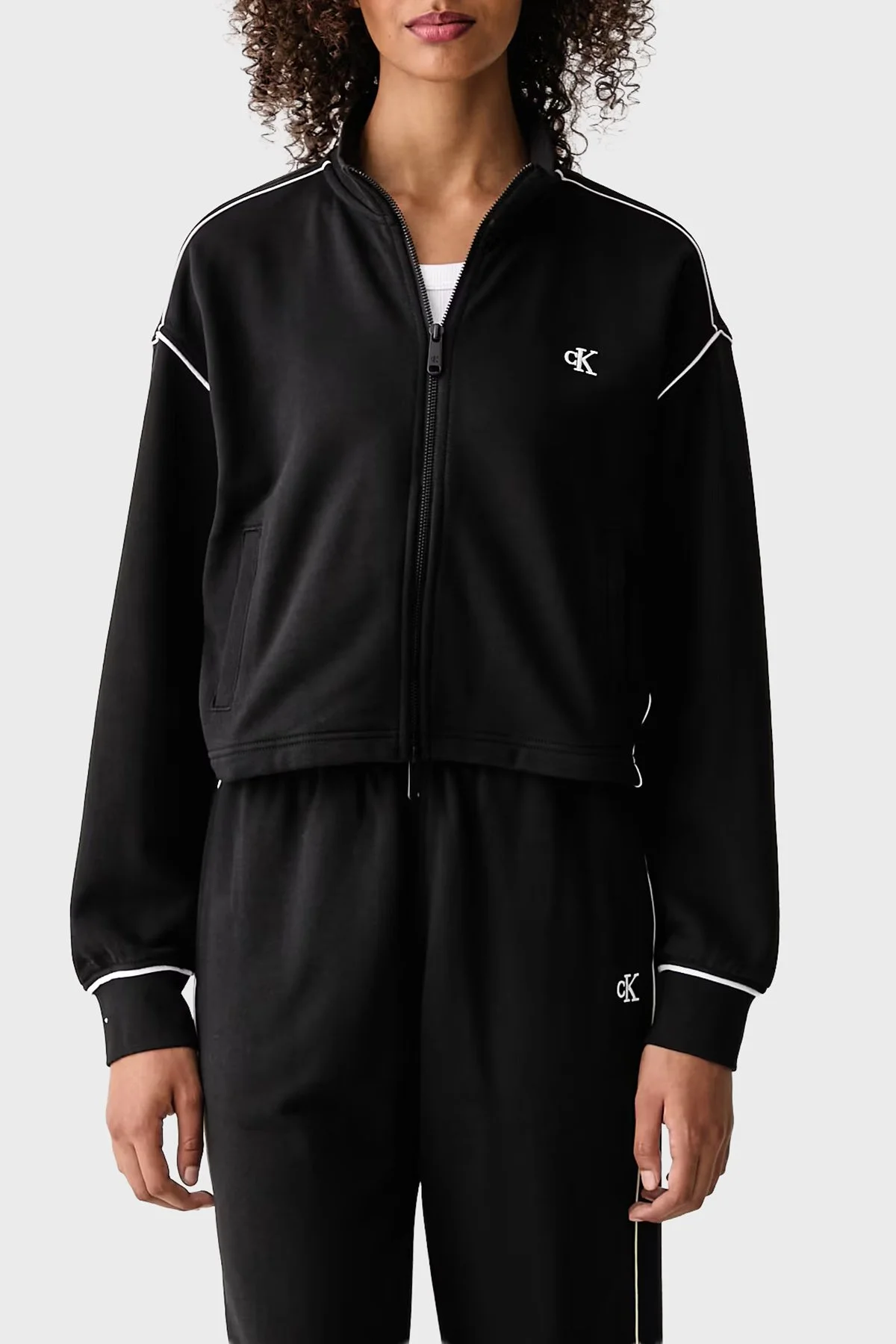 Calvin Klein Logolu Pamuklu Dik Yaka Fermuarlı LV047H217GUB1 Kadın Sweat LV047H217G UB1 Siyah - 1