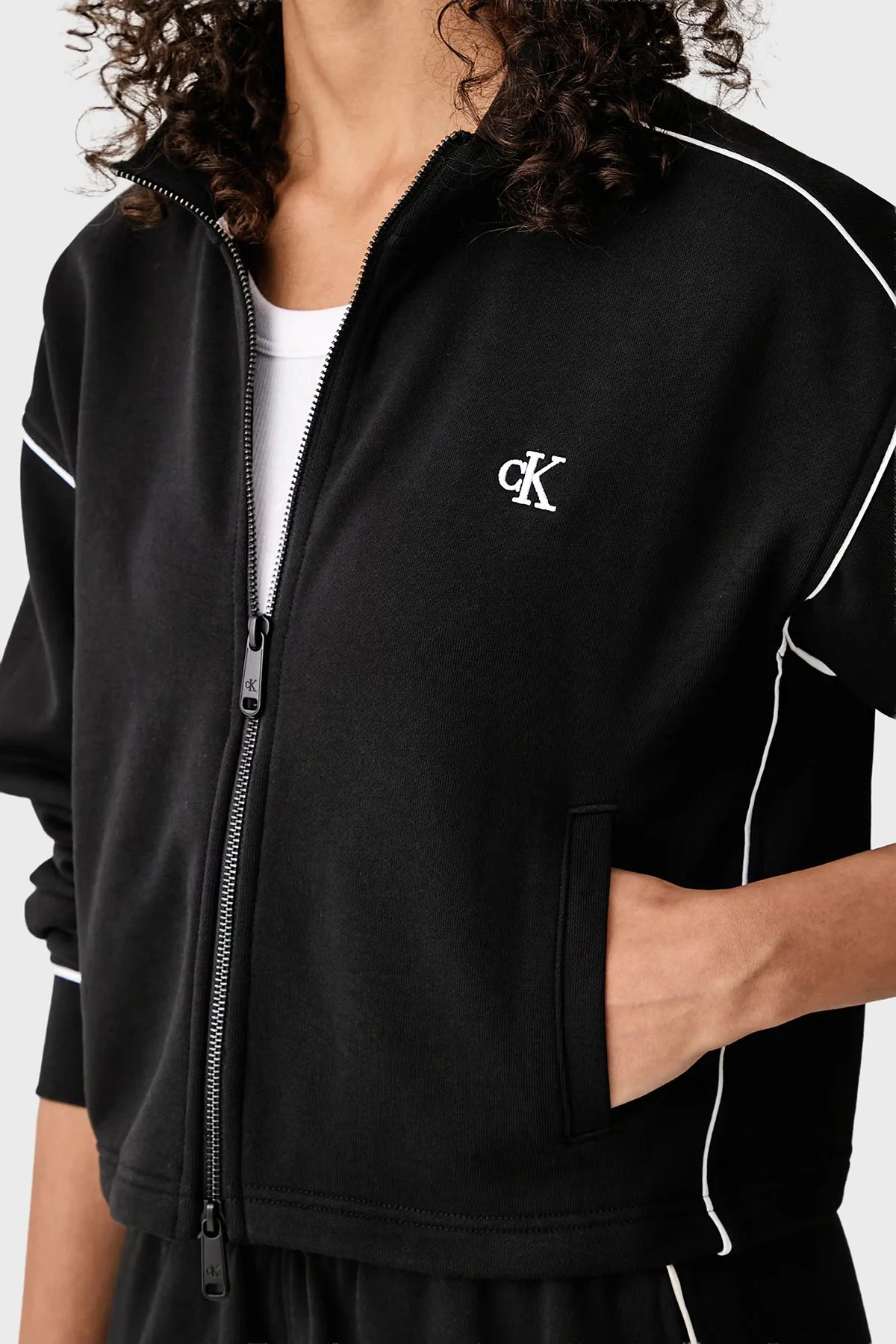 Calvin Klein Logolu Pamuklu Dik Yaka Fermuarlı LV047H217GUB1 Kadın Sweat LV047H217G UB1 Siyah - 4