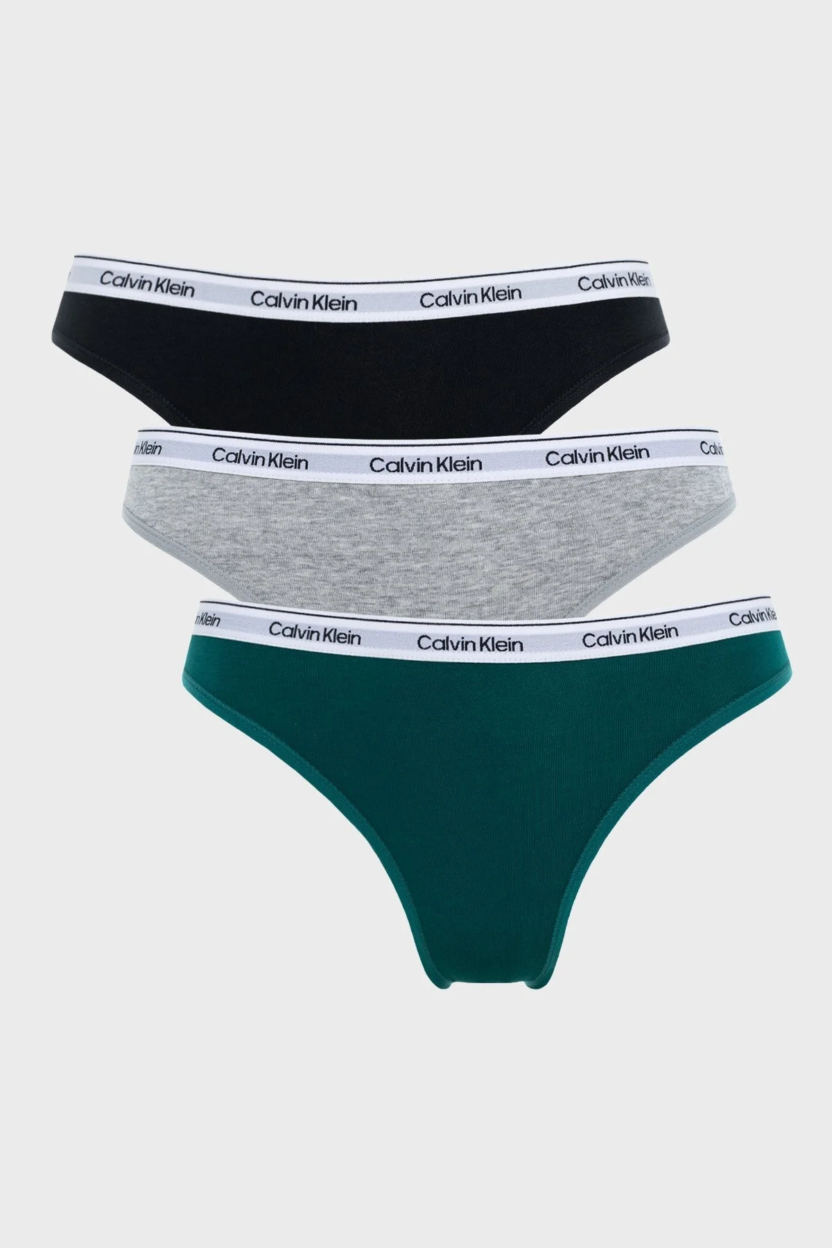 Calvin Klein Logolu Pamuklu Düşük Bel 3 Pack 000QD5207E31U Bayan Külot 000QD5207E 31U Siyah-Gri-Yeşil - 1
