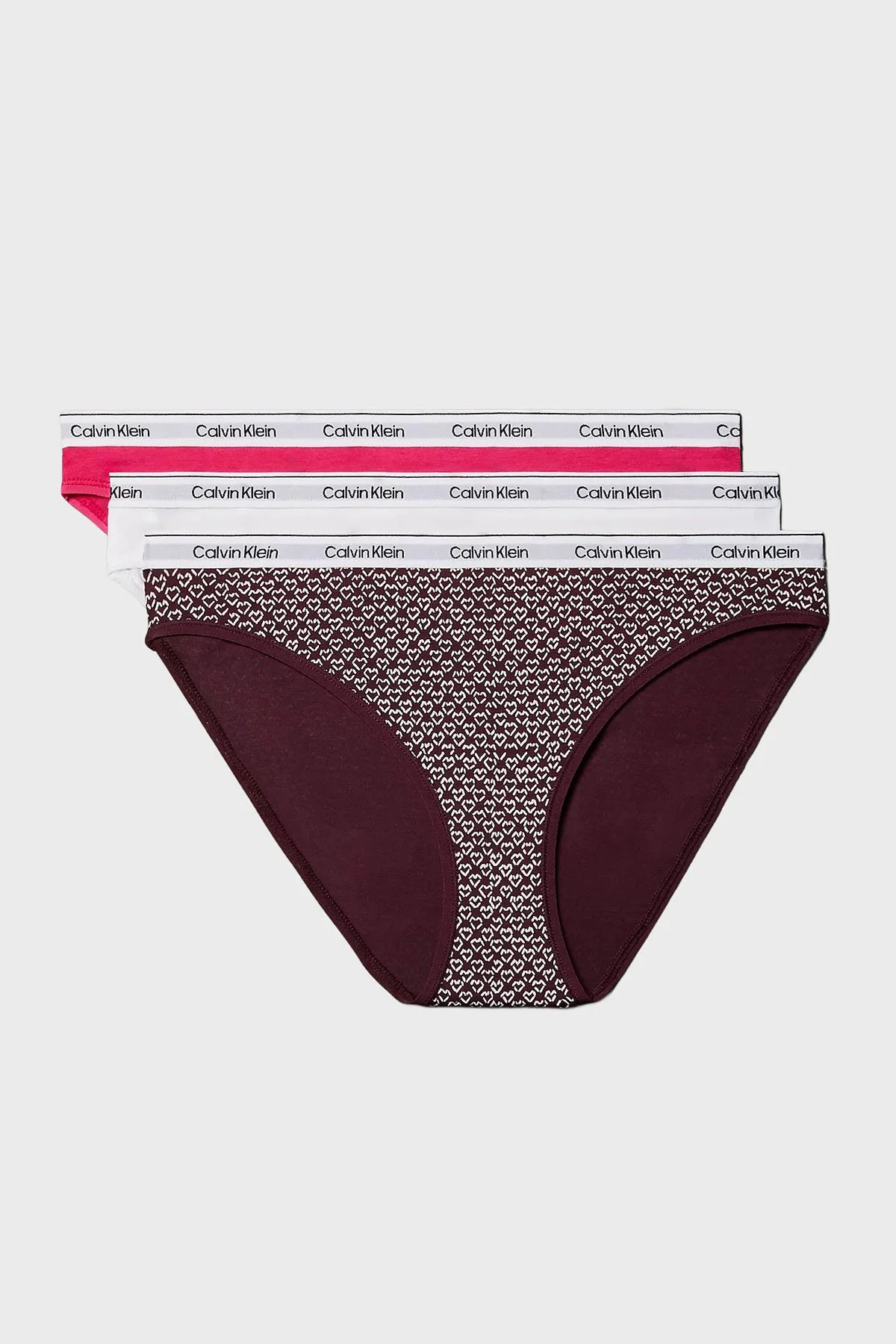 Calvin Klein Logolu Pamuklu Düşük Bel 3 Pack 000QD5207E320 Kadın Külot 000QD5207E 320 Fuşya-Kahve-Beyaz - 1
