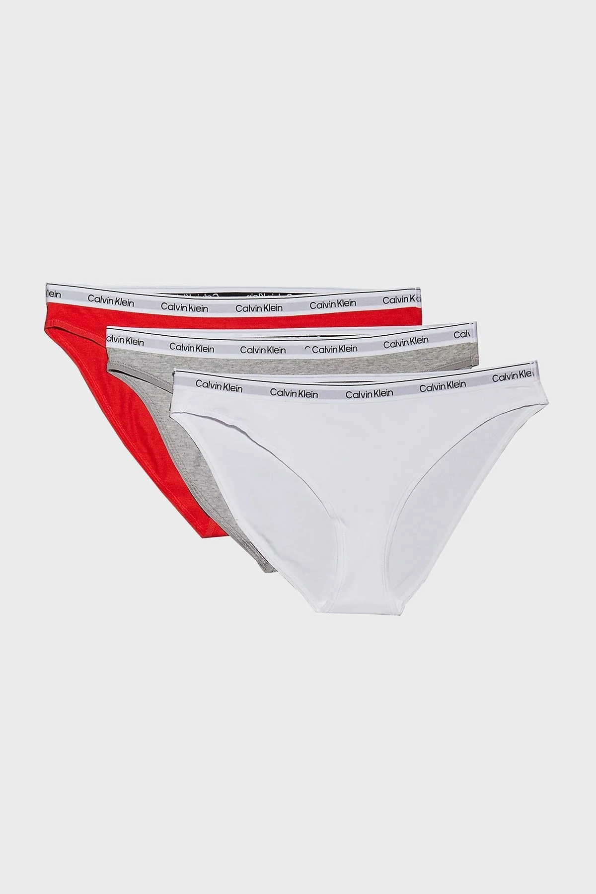 Calvin Klein Logolu Pamuklu Düşük Bel 3 Pack 000QD5207EW9F Bayan Külot 000QD5207E W9F Kırmızı-Beyaz-Gri - 6