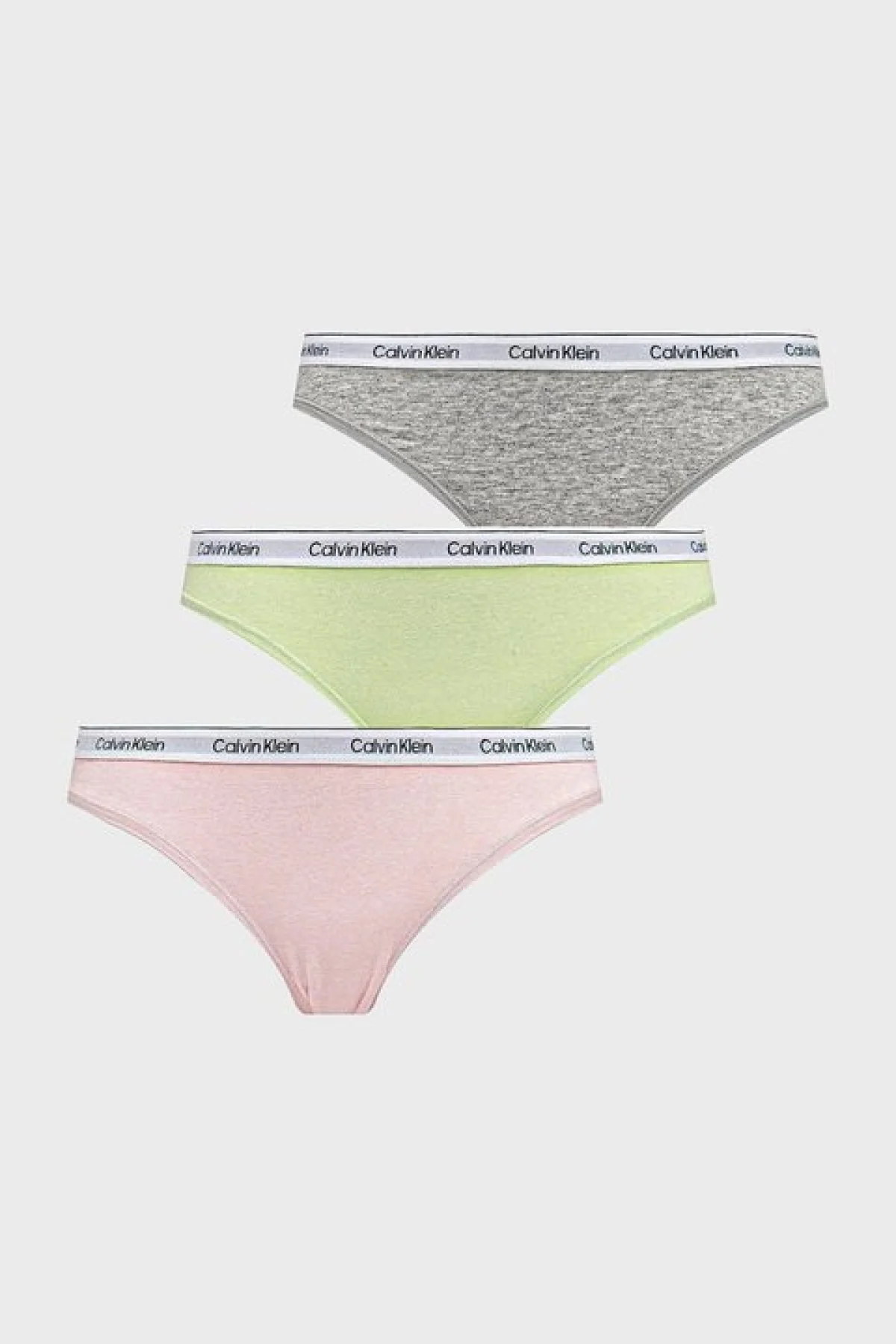 Calvin Klein Logolu Pamuklu Düşük Bel 3 Pack 000QD5207EWAB Bayan Külot 000QD5207E WAB Yeşil-Gri-Pembe - 7