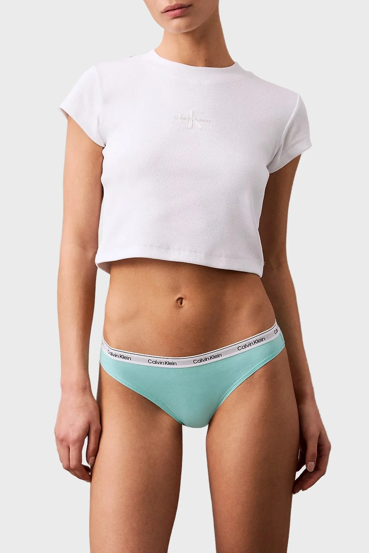 Calvin Klein Logolu Pamuklu Düşük Bel 3 Pack 000QD5207EWAC Bayan Külot 000QD5207E WAC Siyah-Beyaz-Açık Mavi - 7