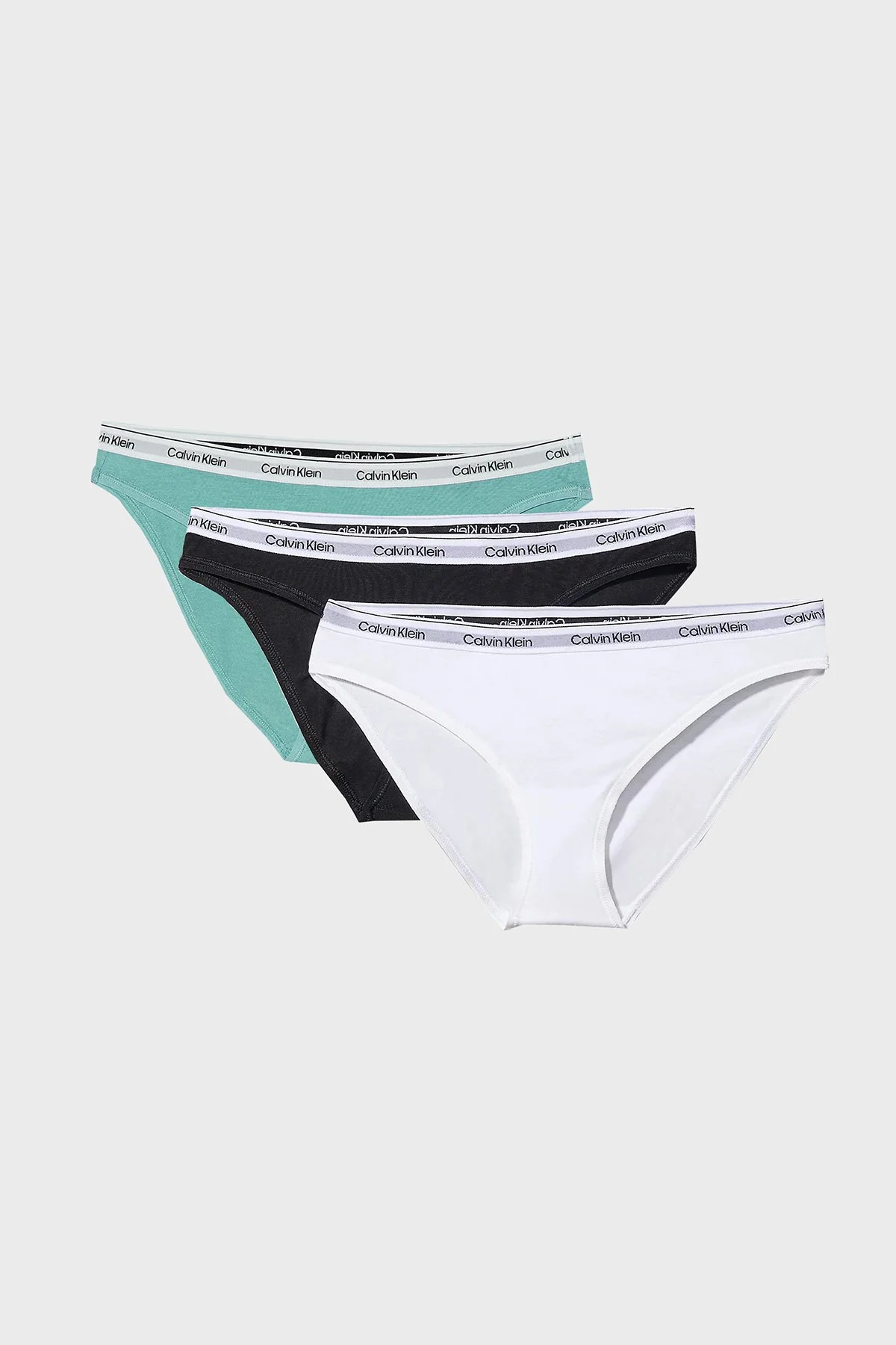 Calvin Klein Logolu Pamuklu Düşük Bel 3 Pack 000QD5207EWAC Kadın Külot 000QD5207E WAC Siyah-Beyaz-Açık Mavi - 1