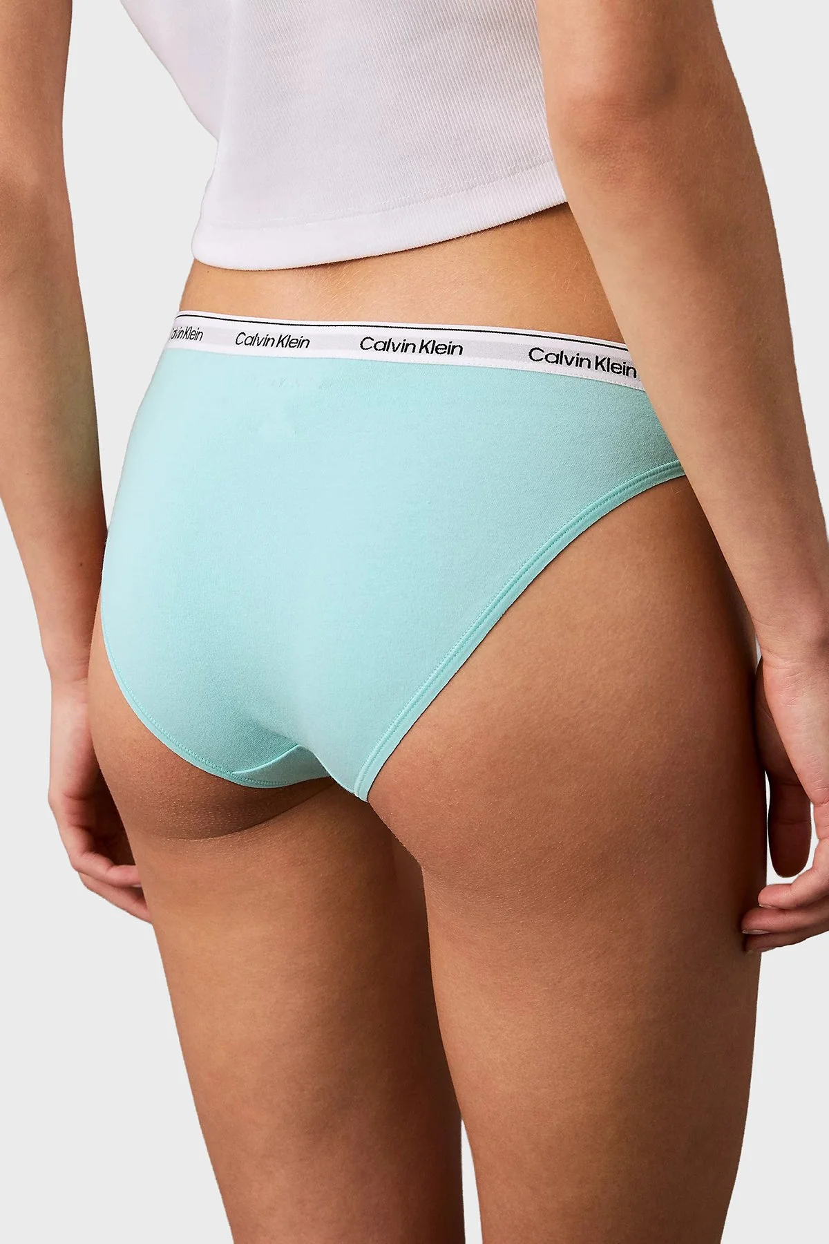 Calvin Klein Logolu Pamuklu Düşük Bel 3 Pack 000QD5207EWAC Kadın Külot 000QD5207E WAC Siyah-Beyaz-Açık Mavi - 4