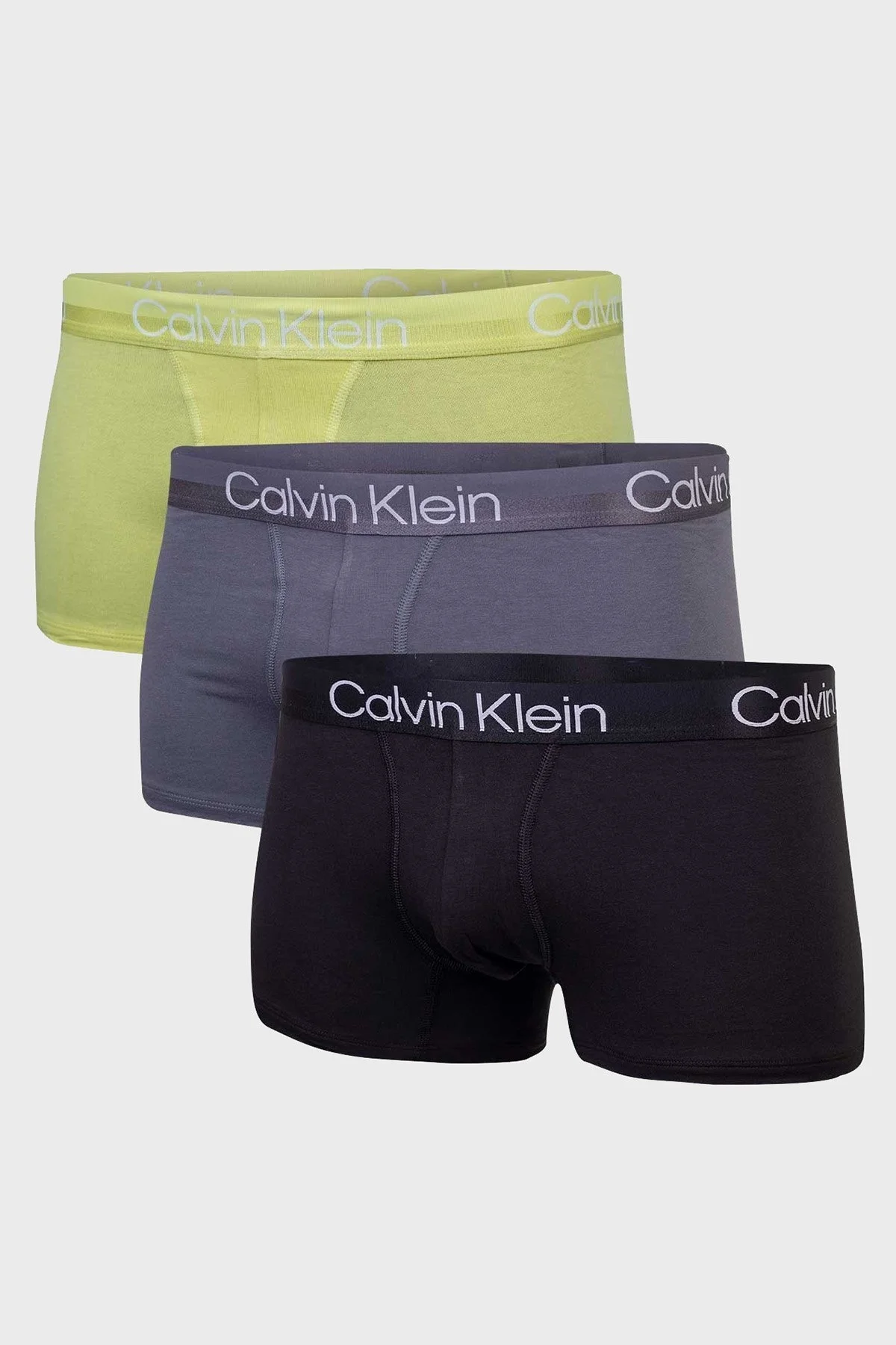 Calvin Klein Logolu Pamuklu Elastik Bel Bantlı 3 Pack 000NB2970ACBJ Erkek Boxer 000NB2970A CBJ Gri-Siyah-Sarı - 1