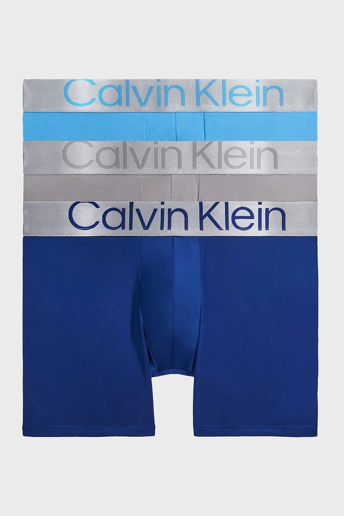 Calvin Klein Logolu Pamuklu Esnek 3 Pack 000NB3075AC7T Erkek Boxer 000NB3075A C7T GRİ-MAVİ - 1
