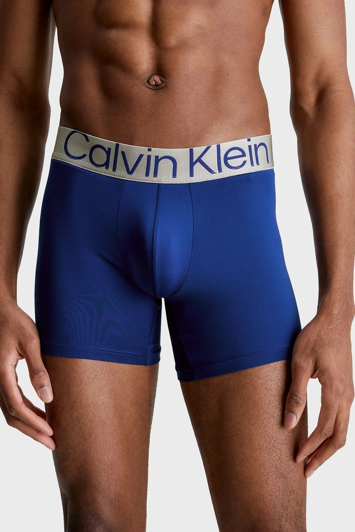 Calvin Klein Logolu Pamuklu Esnek 3 Pack 000NB3075AC7T Erkek Boxer 000NB3075A C7T GRİ-MAVİ - 3