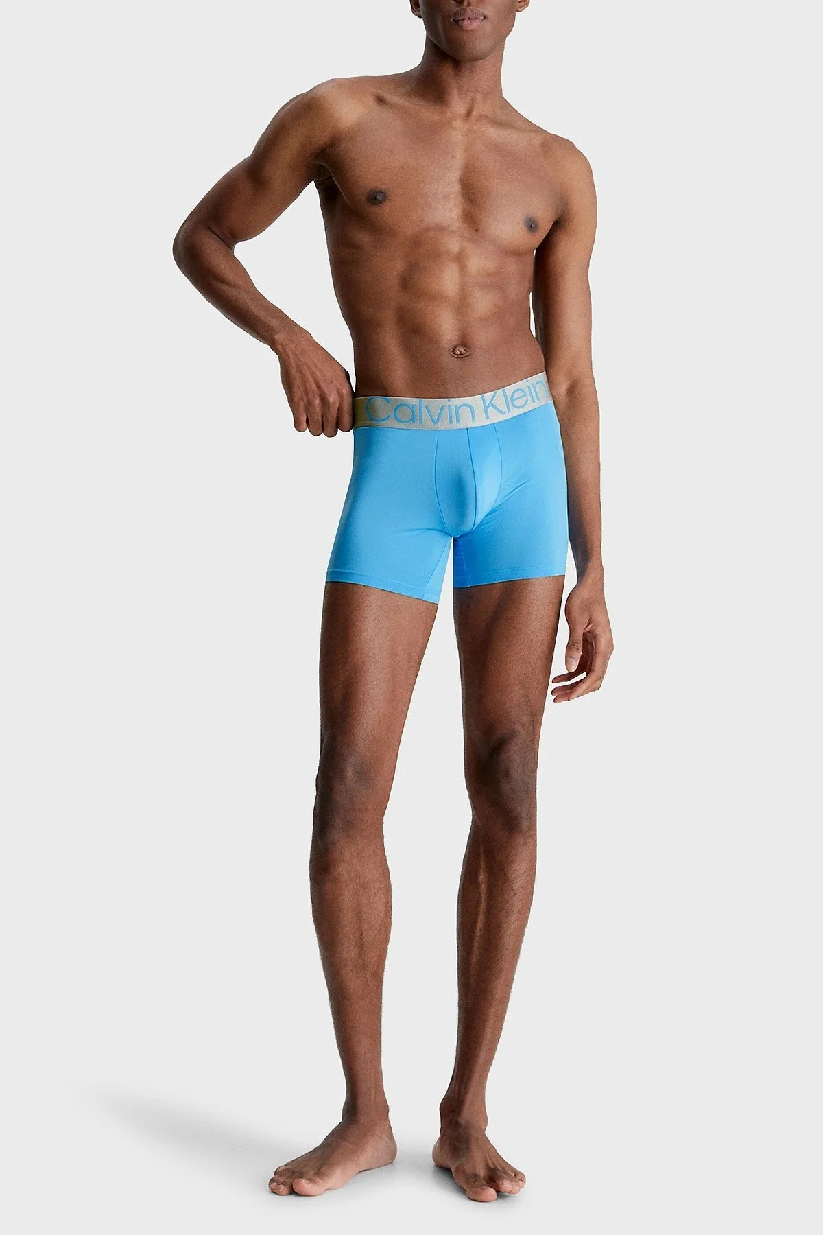 Calvin Klein Logolu Pamuklu Esnek 3 Pack 000NB3075AC7T Erkek Boxer 000NB3075A C7T GRİ-MAVİ - 5
