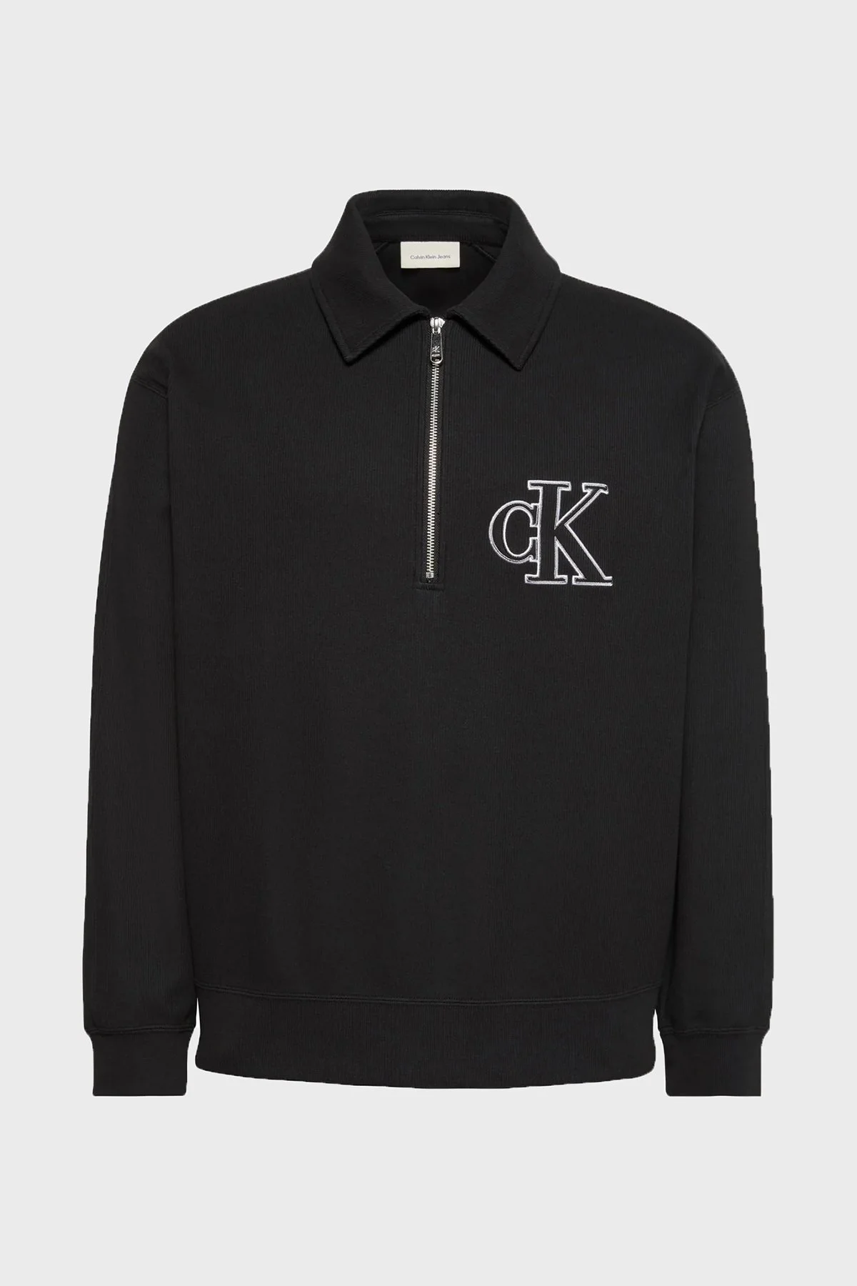Calvin Klein Logolu Pamuklu Fermuarlı Polo Yaka LV04RH216GUB1 Erkek Sweat LV04RH216G UB1 Siyah - 6