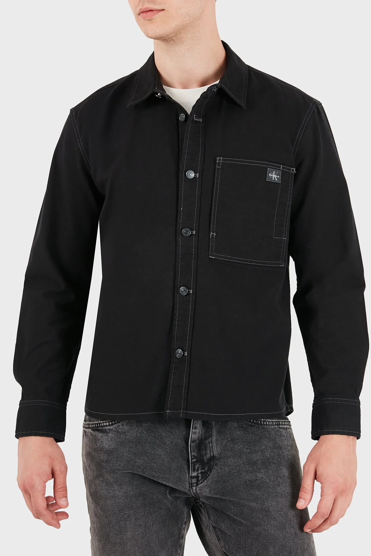Calvin Klein Logolu Pamuklu Göğüs Cepli LV04RG407GUB1 Erkek Gömlek LV04RG407G UB1 Siyah - 3