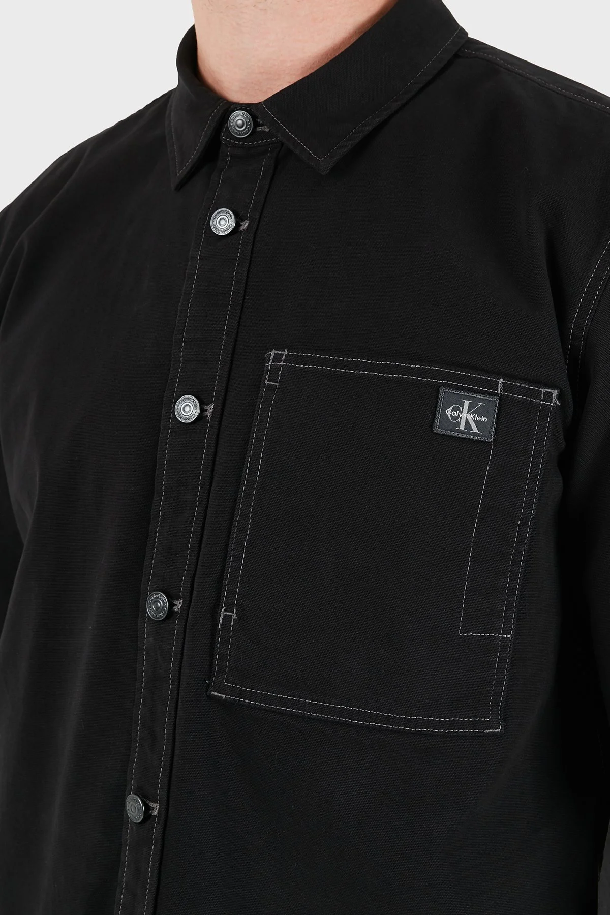 Calvin Klein Logolu Pamuklu Göğüs Cepli LV04RG407GUB1 Erkek Gömlek LV04RG407G UB1 Siyah - 5