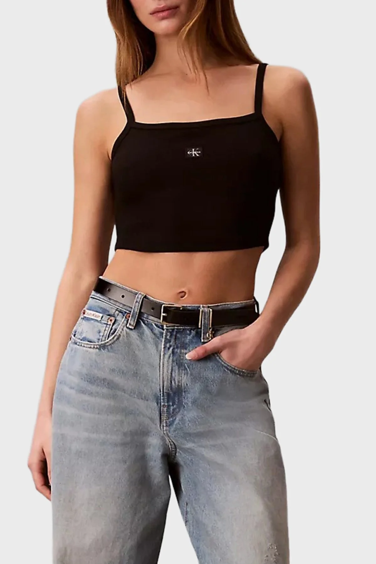 Calvin Klein Logolu Pamuklu İp Askılı LV047F221GUB1 Kadın Top LV047F221G UB1 SİYAH - 2