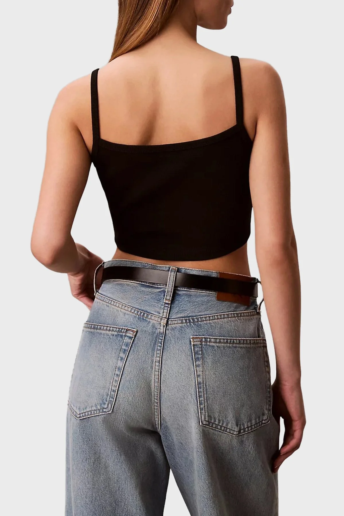 Calvin Klein Logolu Pamuklu İp Askılı LV047F221GUB1 Kadın Top LV047F221G UB1 SİYAH - 3