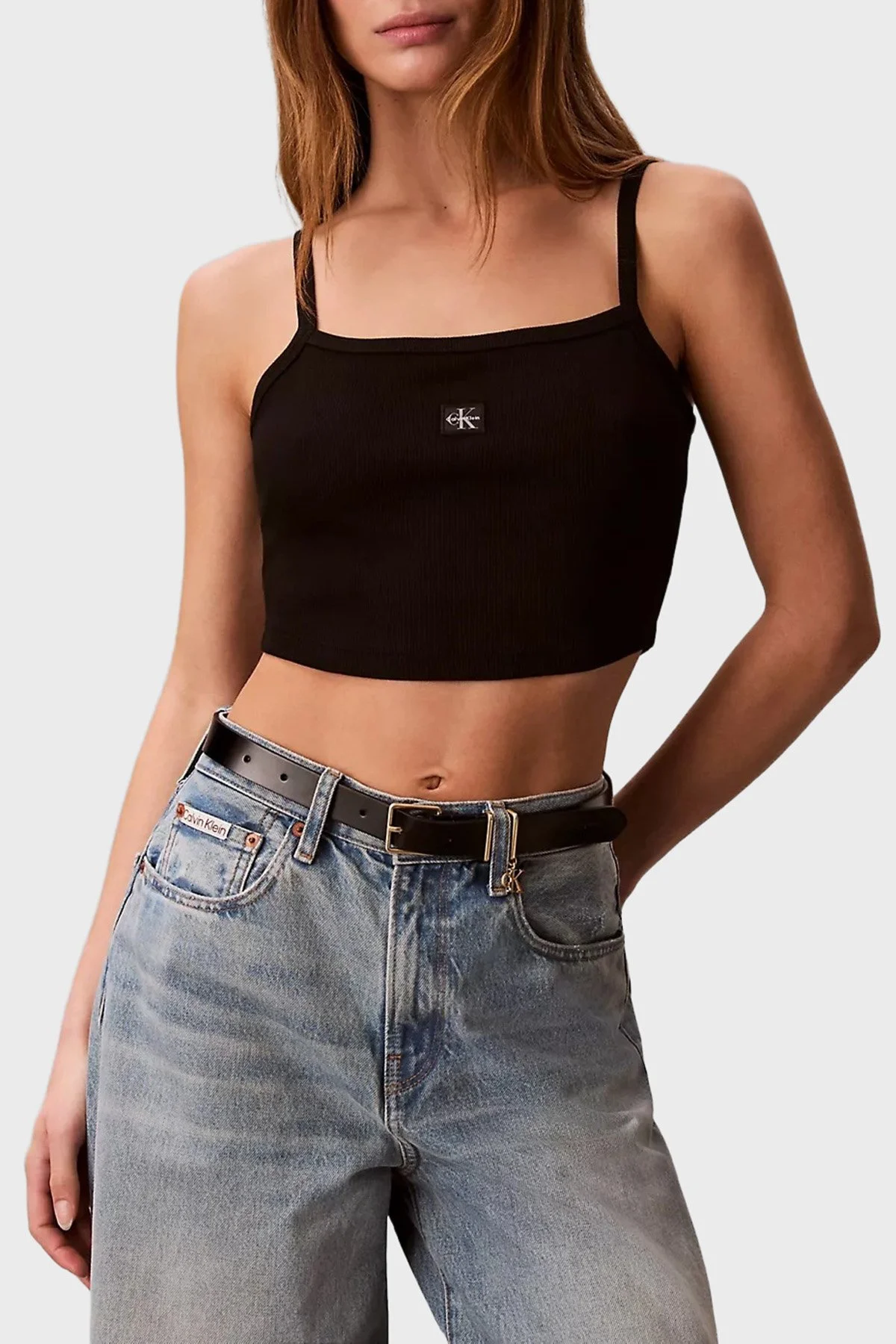 Calvin Klein Logolu Pamuklu İp Askılı LV047F221GUB1 Kadın Top LV047F221G UB1 SİYAH - 4