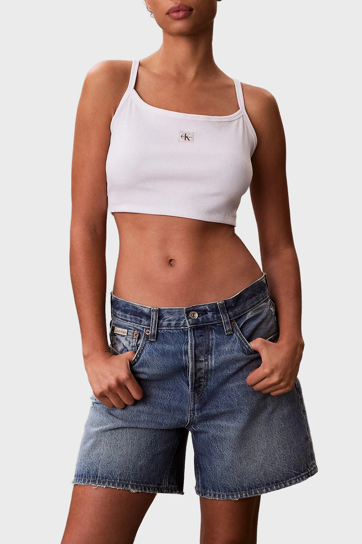 Calvin Klein Logolu Pamuklu İp Askılı LV047F221GYAF Kadın Top LV047F221G YAF BEYAZ - 1