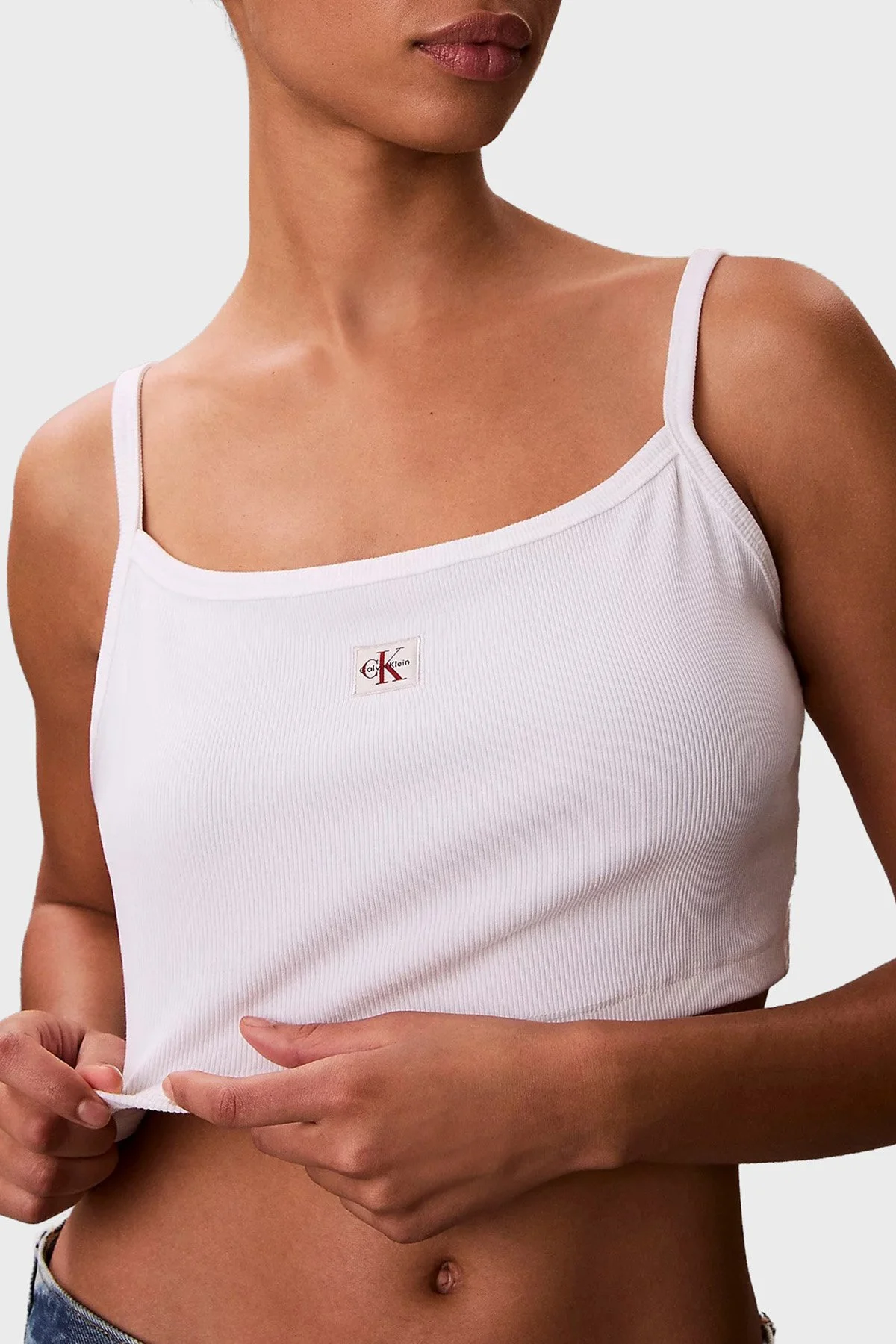 Calvin Klein Logolu Pamuklu İp Askılı LV047F221GYAF Kadın Top LV047F221G YAF BEYAZ - 4