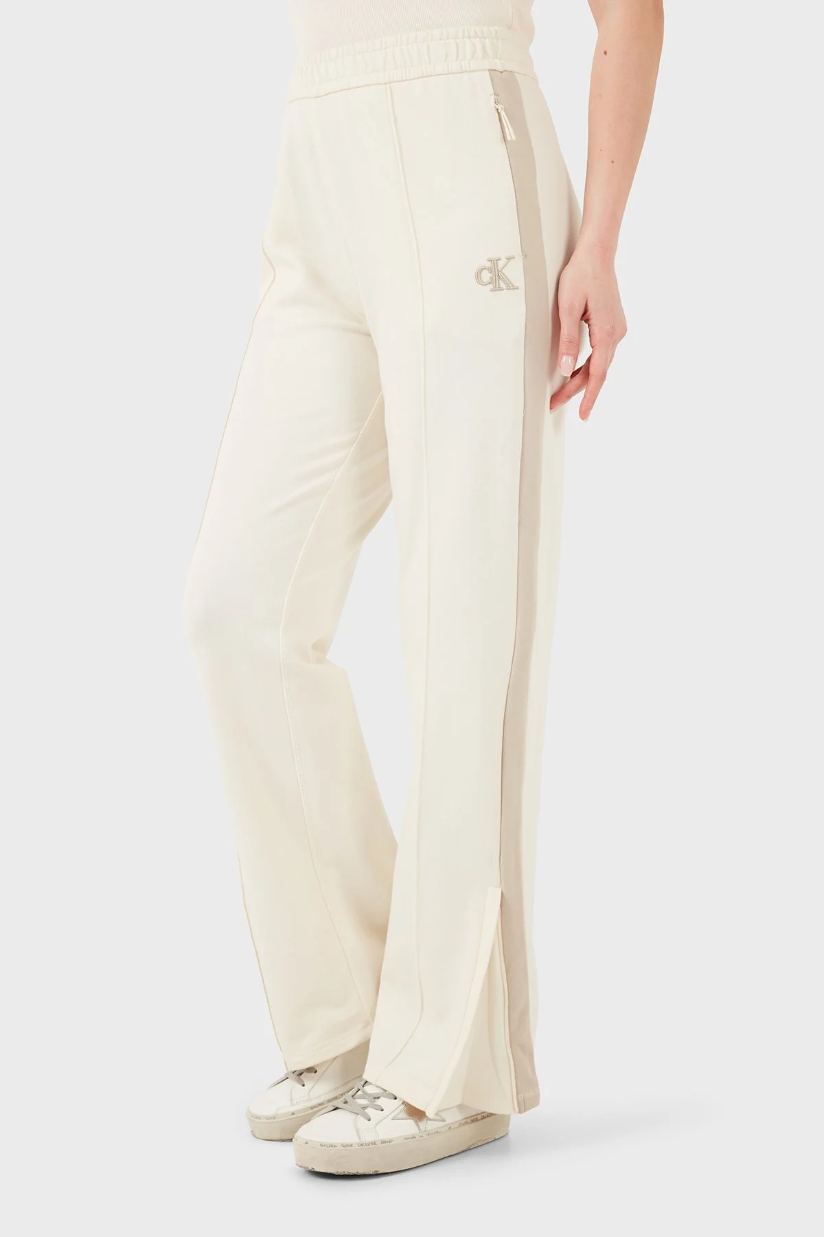 Calvin Klein Logolu Pamuklu Lastikli Bel Bol Paça Kadın Pantolon LV047E225G YAC BEJ - 5