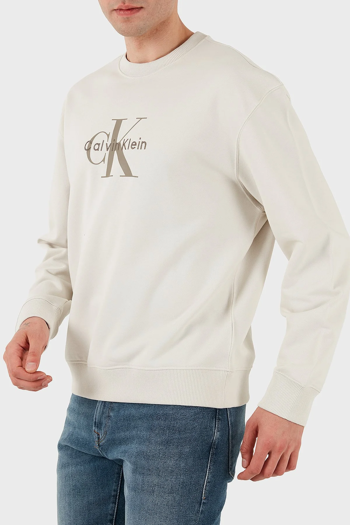 Calvin Klein Logolu Pamuklu Oversize Fit Bisiklet Yaka LV04RD242G67U Erkek Sweat LV04RD242G 67U BEYAZ - 3