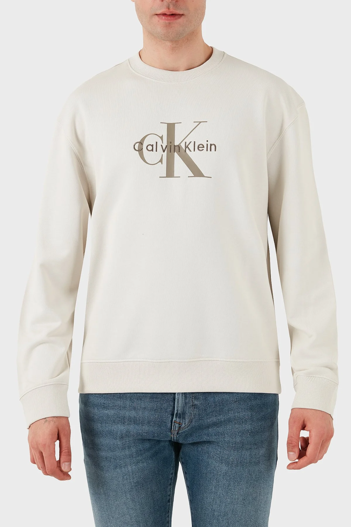 Calvin Klein Logolu Pamuklu Oversize Fit Bisiklet Yaka LV04RD242G67U Erkek Sweat LV04RD242G 67U BEYAZ - 4