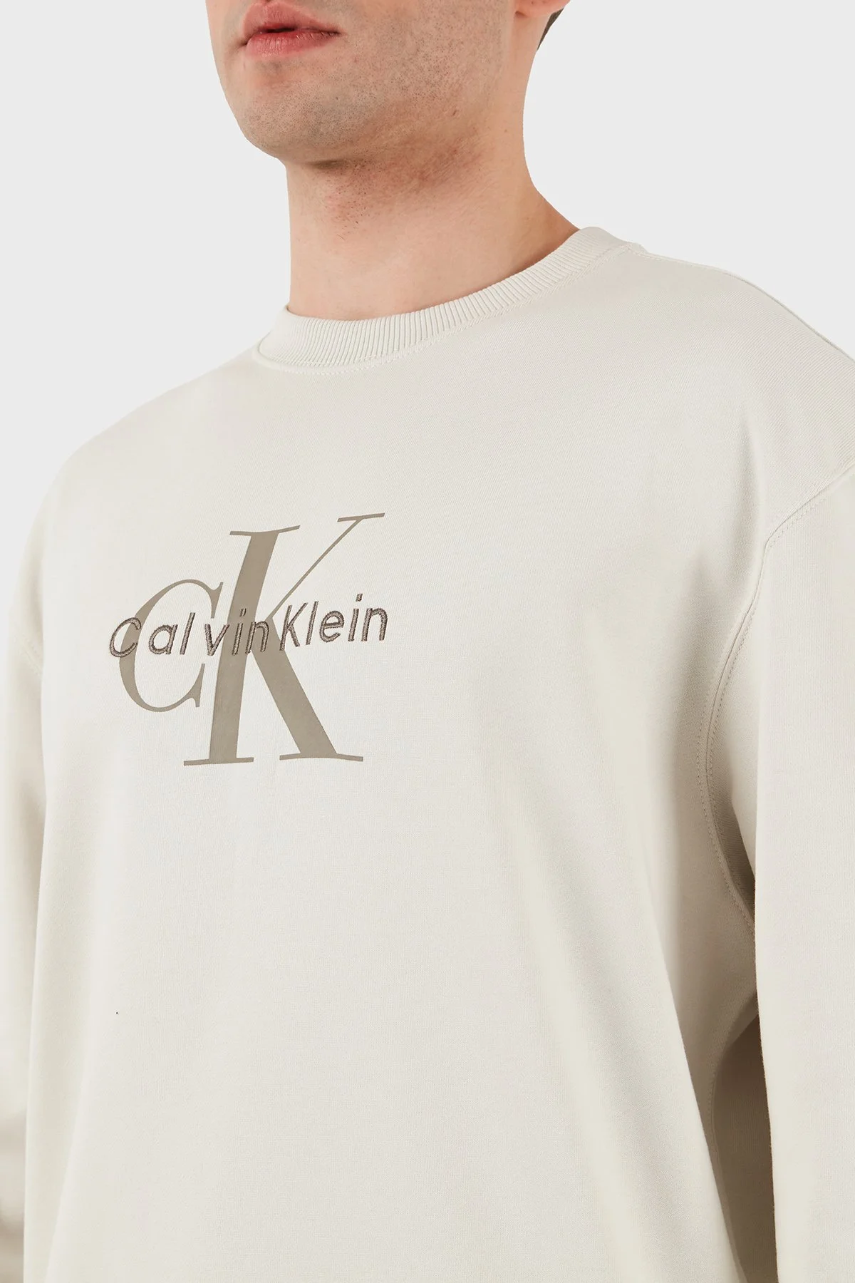 Calvin Klein Logolu Pamuklu Oversize Fit Bisiklet Yaka LV04RD242G67U Erkek Sweat LV04RD242G 67U BEYAZ - 5