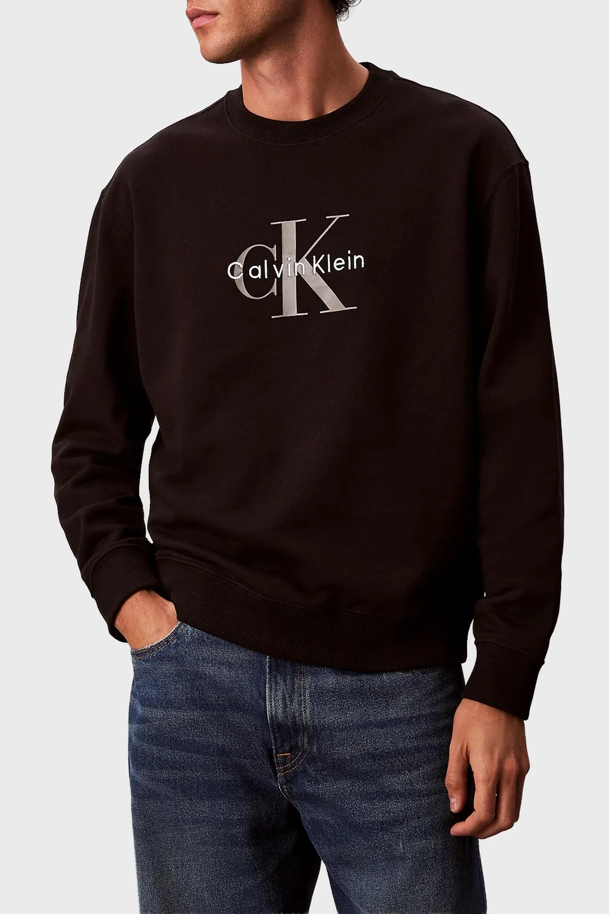 Calvin Klein Logolu Pamuklu Oversize Fit Bisiklet Yaka LV04RD242GUB1 Erkek Sweat LV04RD242G UB1 SİYAH - 1