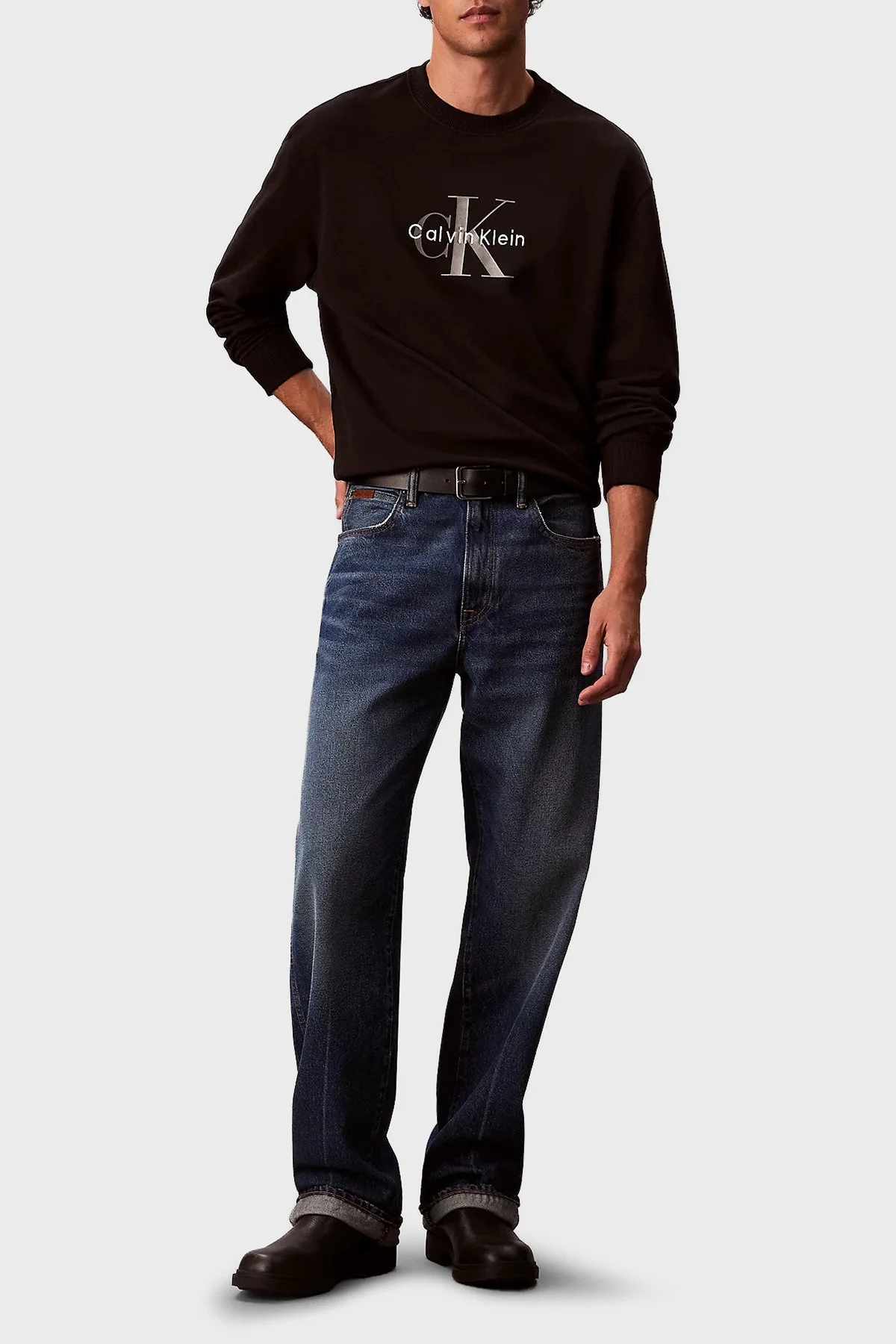 Calvin Klein Logolu Pamuklu Oversize Fit Bisiklet Yaka LV04RD242GUB1 Erkek Sweat LV04RD242G UB1 SİYAH - 2