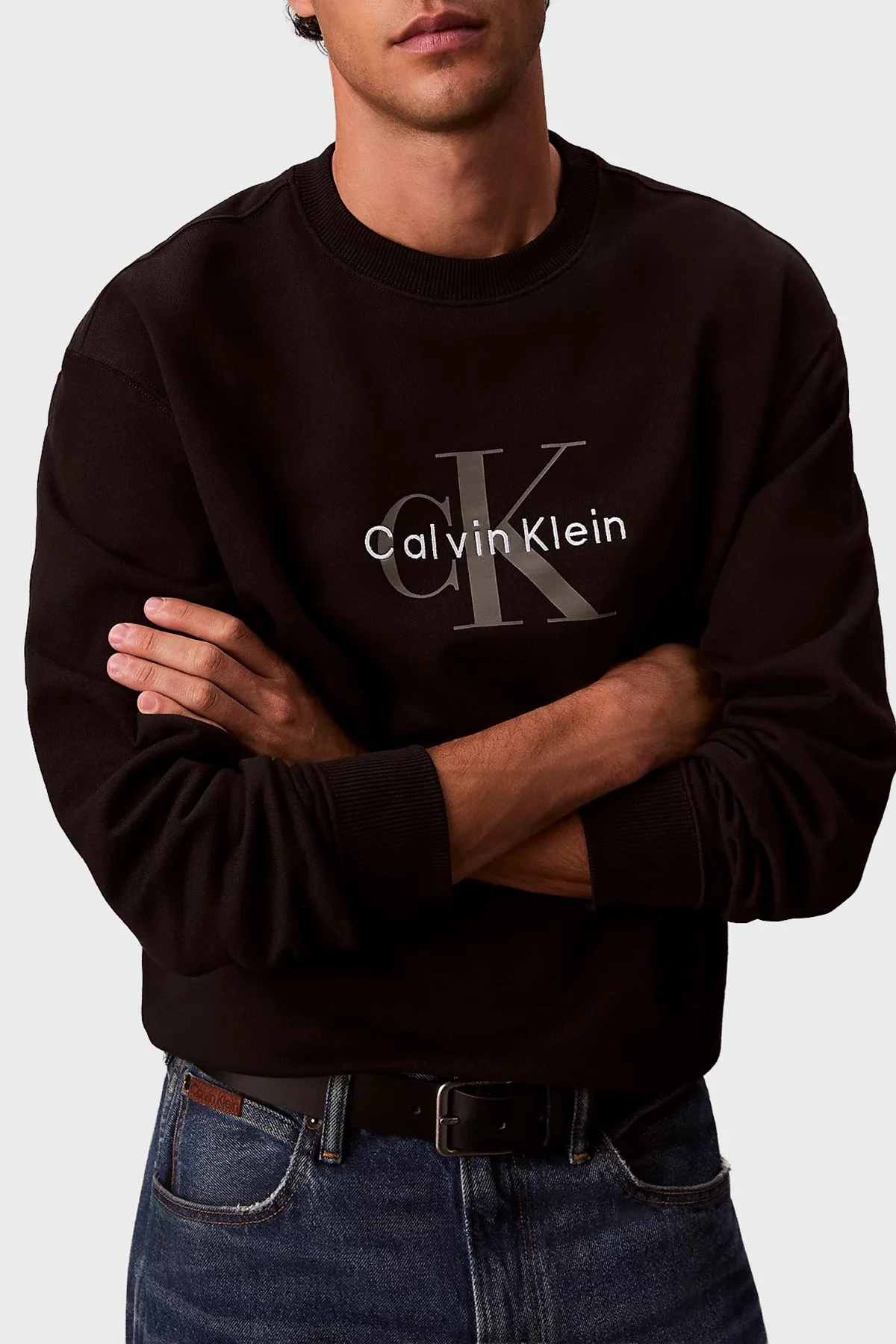 Calvin Klein Logolu Pamuklu Oversize Fit Bisiklet Yaka LV04RD242GUB1 Erkek Sweat LV04RD242G UB1 SİYAH - 4