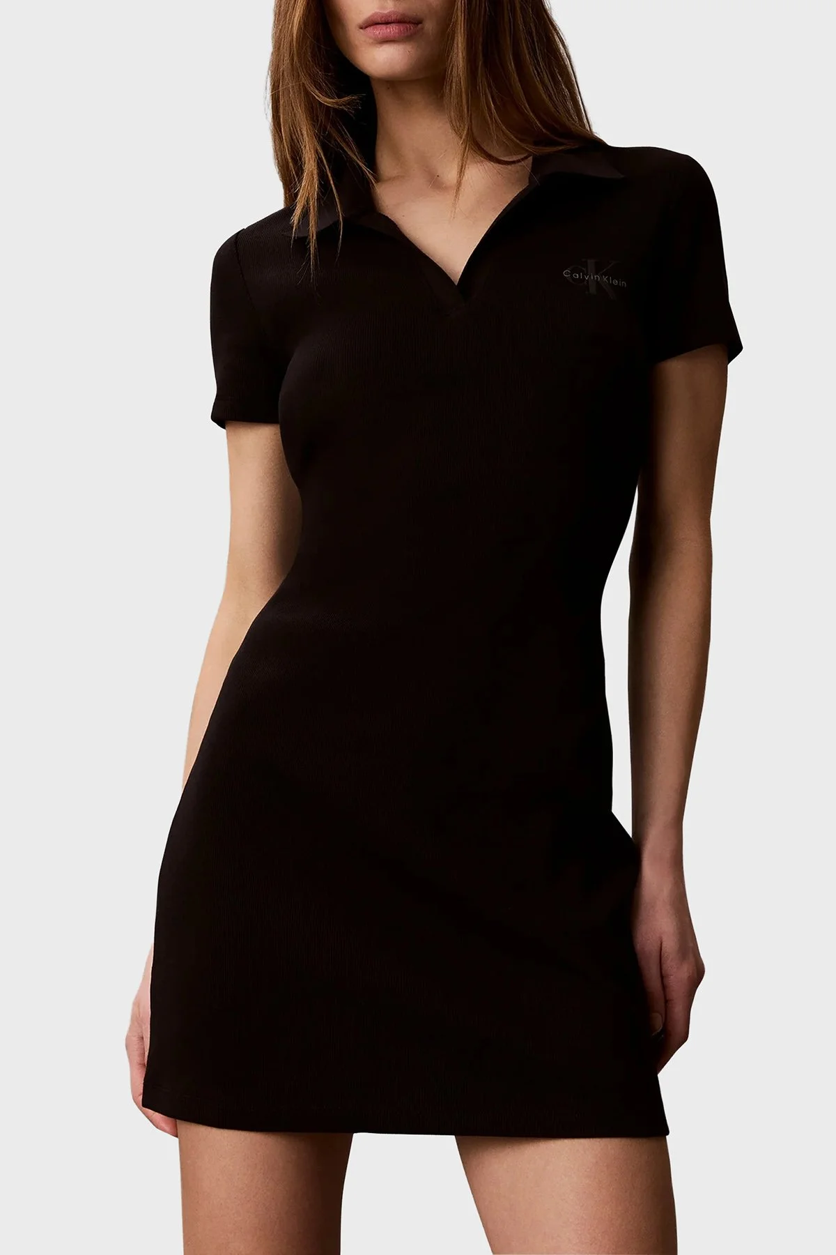 Calvin Klein Logolu Pamuklu Polo Yaka Mini LV047G237GUB1 Kadın Elbise LV047G237G UB1 SİYAH - 1