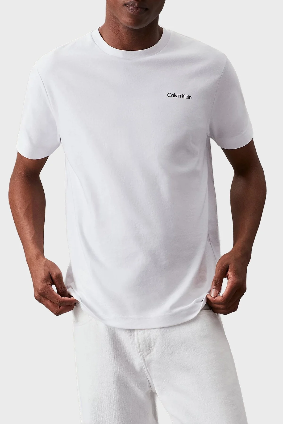 Calvin Klein Logolu Pamuklu Regular Fit Bisiklet Yaka K10K109894YAF Erkek T Shirt K10K109894 YAF BEYAZ - 5