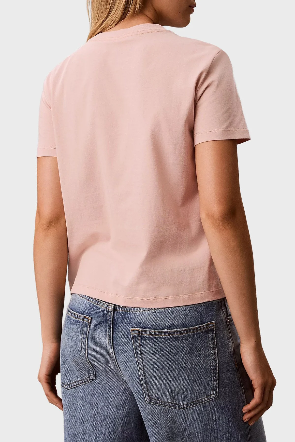 Calvin Klein Logolu Pamuklu Regular Fit Bisiklet Yaka LV047D873G3T3 Kadın T Shirt LV047D873G 3T3 PUDRA - 3